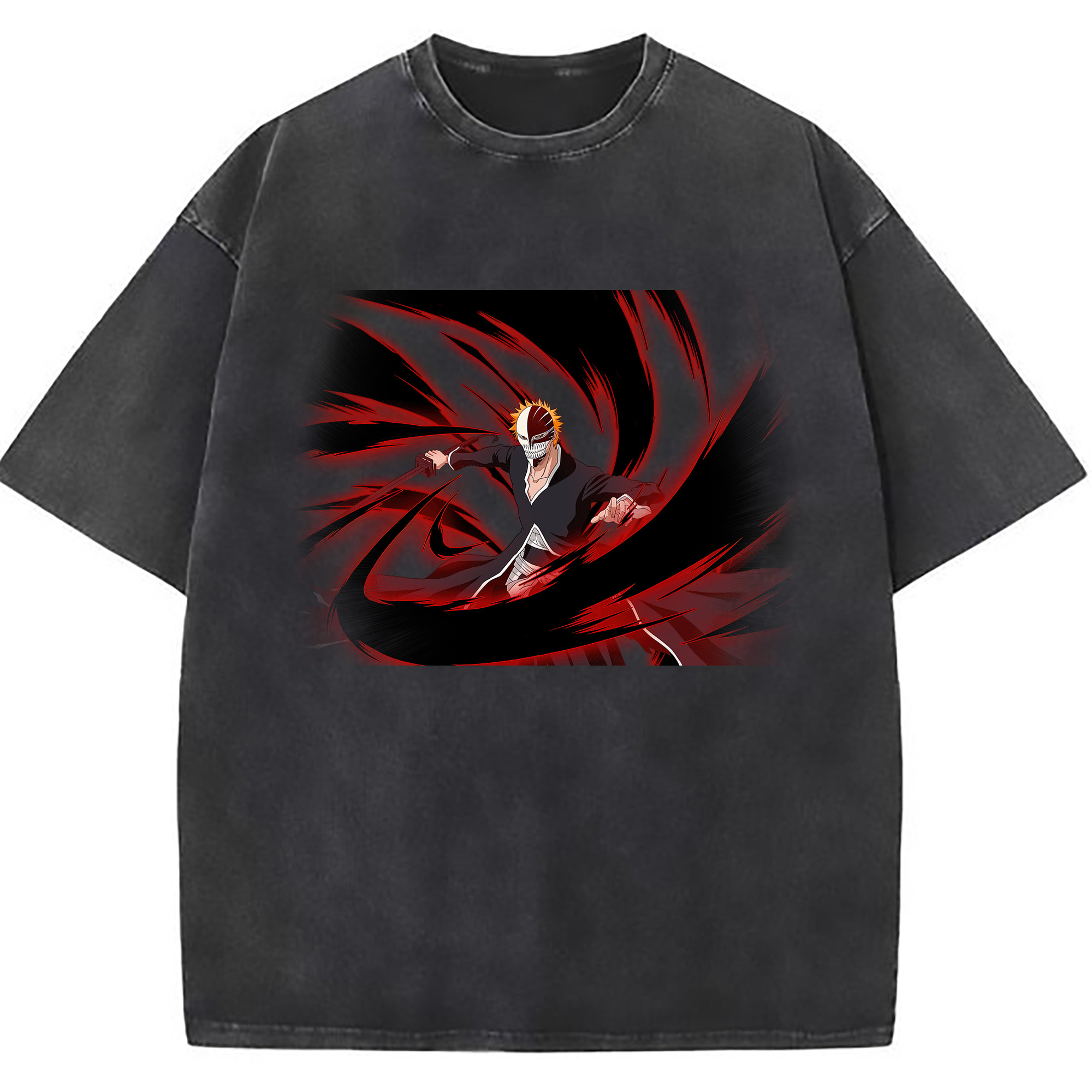 （画像用） ブリーチ 黒崎一護（くろさき いちご）BLEACH Kurosaki Ichigo 綿100% ヴィンテージ風 半袖Tシャツ（フロントプリント）
