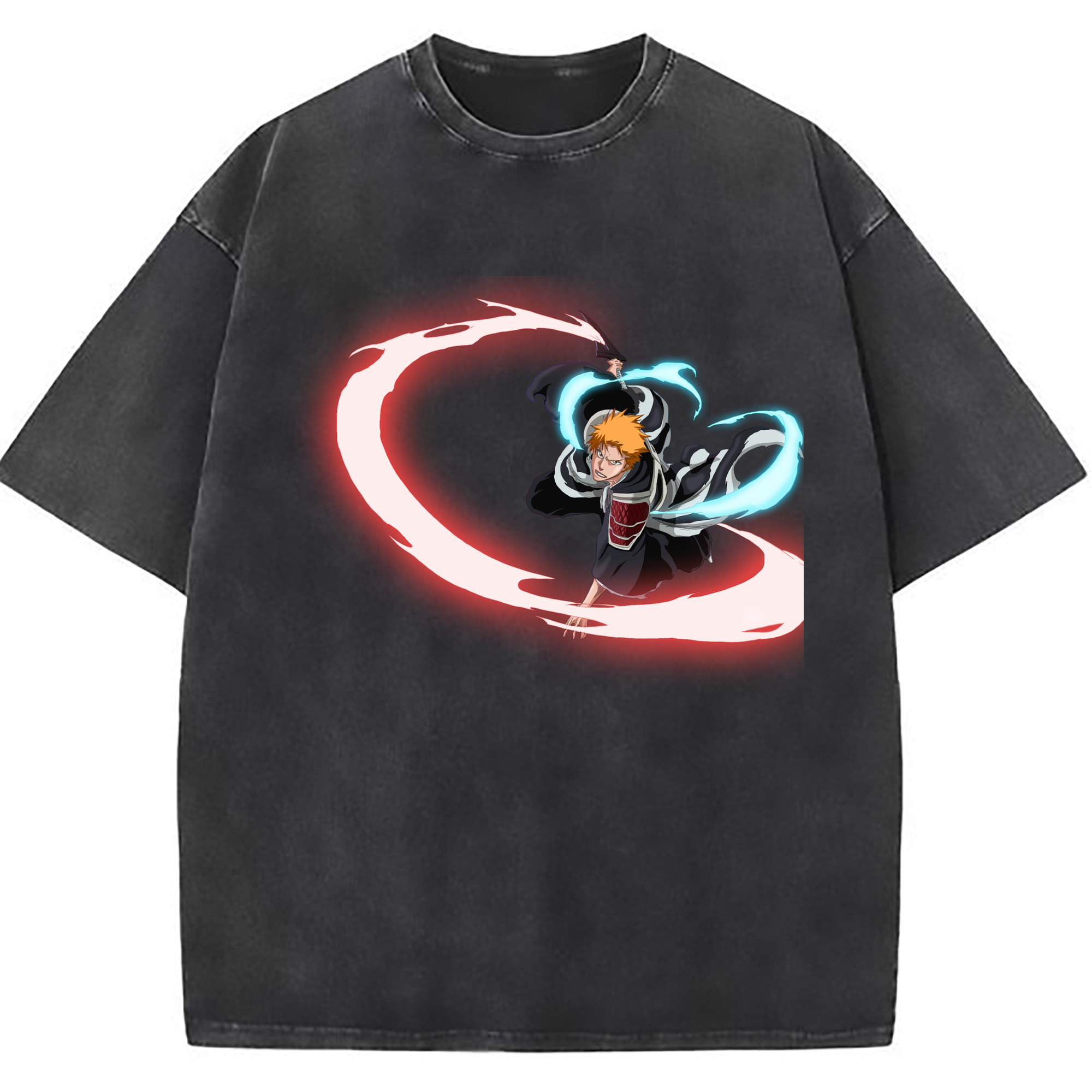 （画像用） ブリーチ 黒崎一護（くろさき いちご）BLEACH Kurosaki Ichigo 綿100% ヴィンテージ風 半袖Tシャツ（フロントプリント）