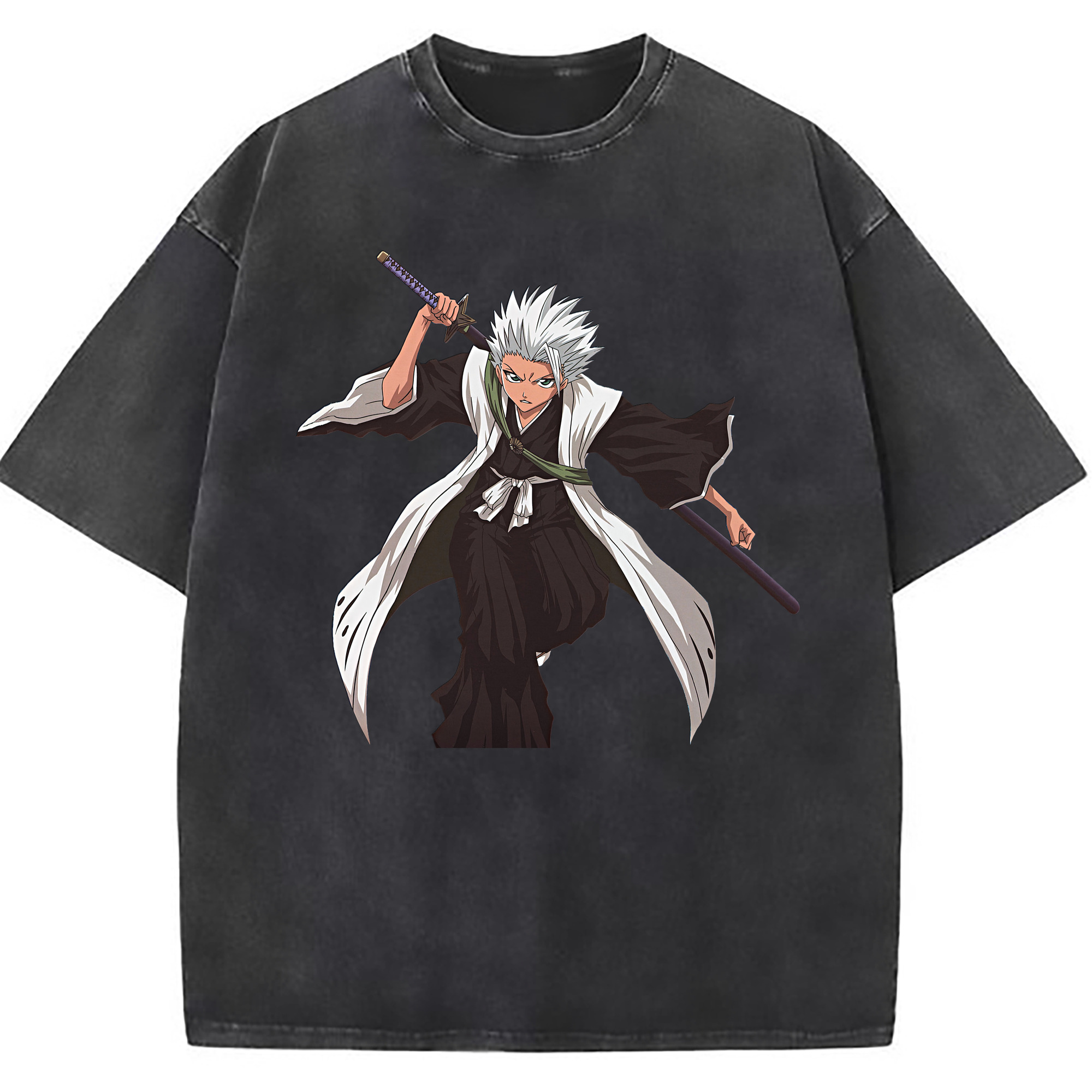 （画像用） ブリーチ 日番谷冬獅郎（ひつがや とうしろう） BLEACH Hitsugaya Toushirou 綿100% ヴィンテージ風 半袖Tシャツ（フロントプリント）