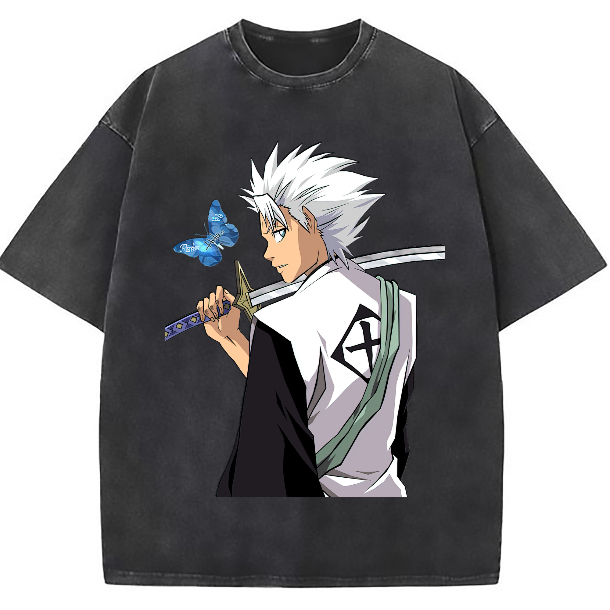 （画像用） ブリーチ 日番谷冬獅郎（ひつがや とうしろう） BLEACH Hitsugaya Toushirou 綿100% ヴィンテージ風 半袖Tシャツ（フロントプリント）