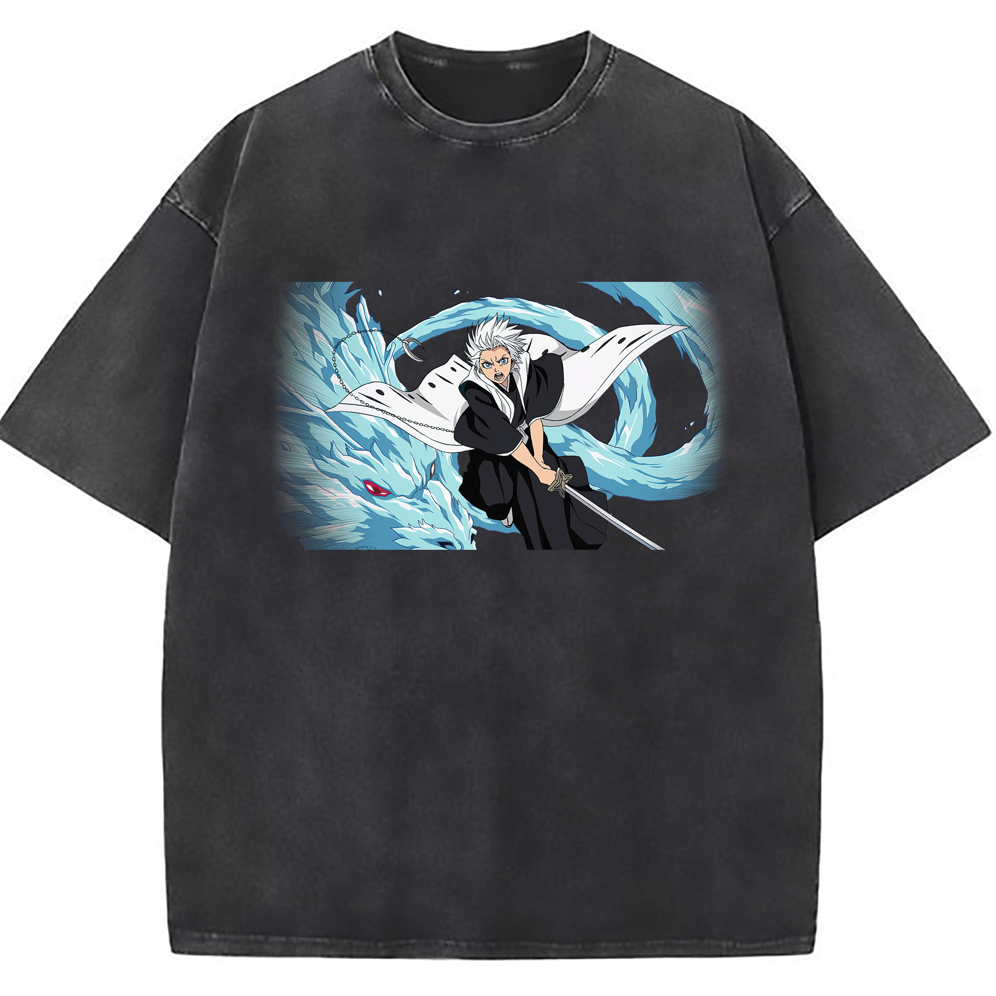 （画像用） ブリーチ 日番谷冬獅郎（ひつがや とうしろう） BLEACH Hitsugaya Toushirou 綿100% ヴィンテージ風 半袖Tシャツ（フロントプリント）