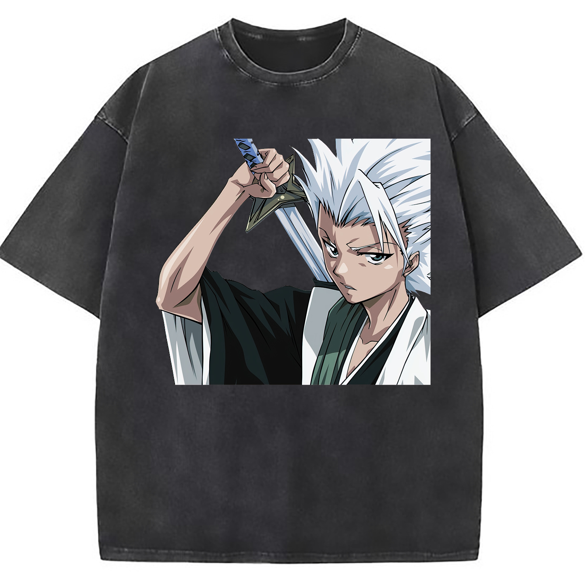 （画像用） ブリーチ 日番谷冬獅郎（ひつがや とうしろう） BLEACH Hitsugaya Toushirou 綿100% ヴィンテージ風 半袖Tシャツ（フロントプリント）