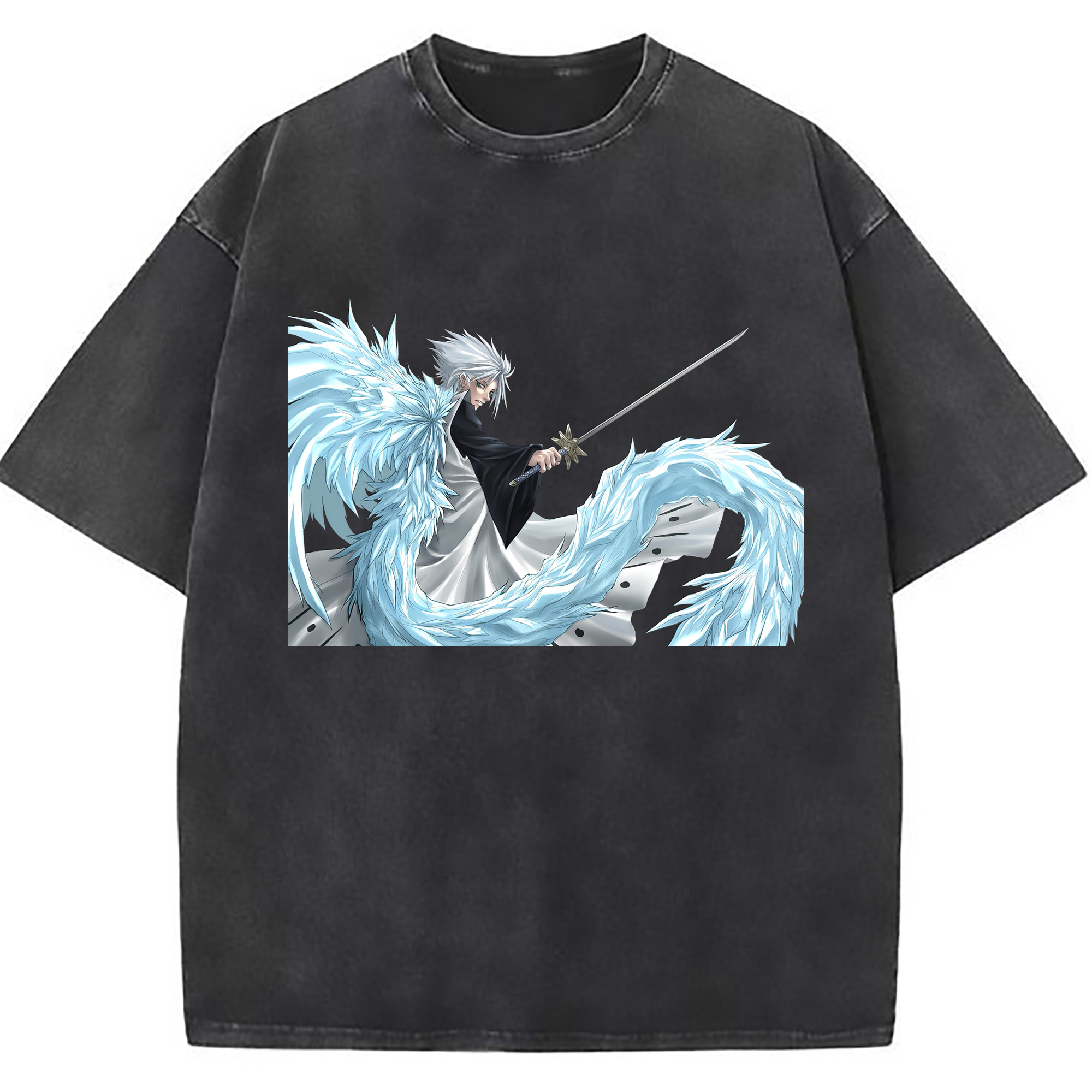 （画像用） ブリーチ 日番谷冬獅郎（ひつがや とうしろう） BLEACH Hitsugaya Toushirou 綿100% ヴィンテージ風 半袖Tシャツ（フロントプリント）