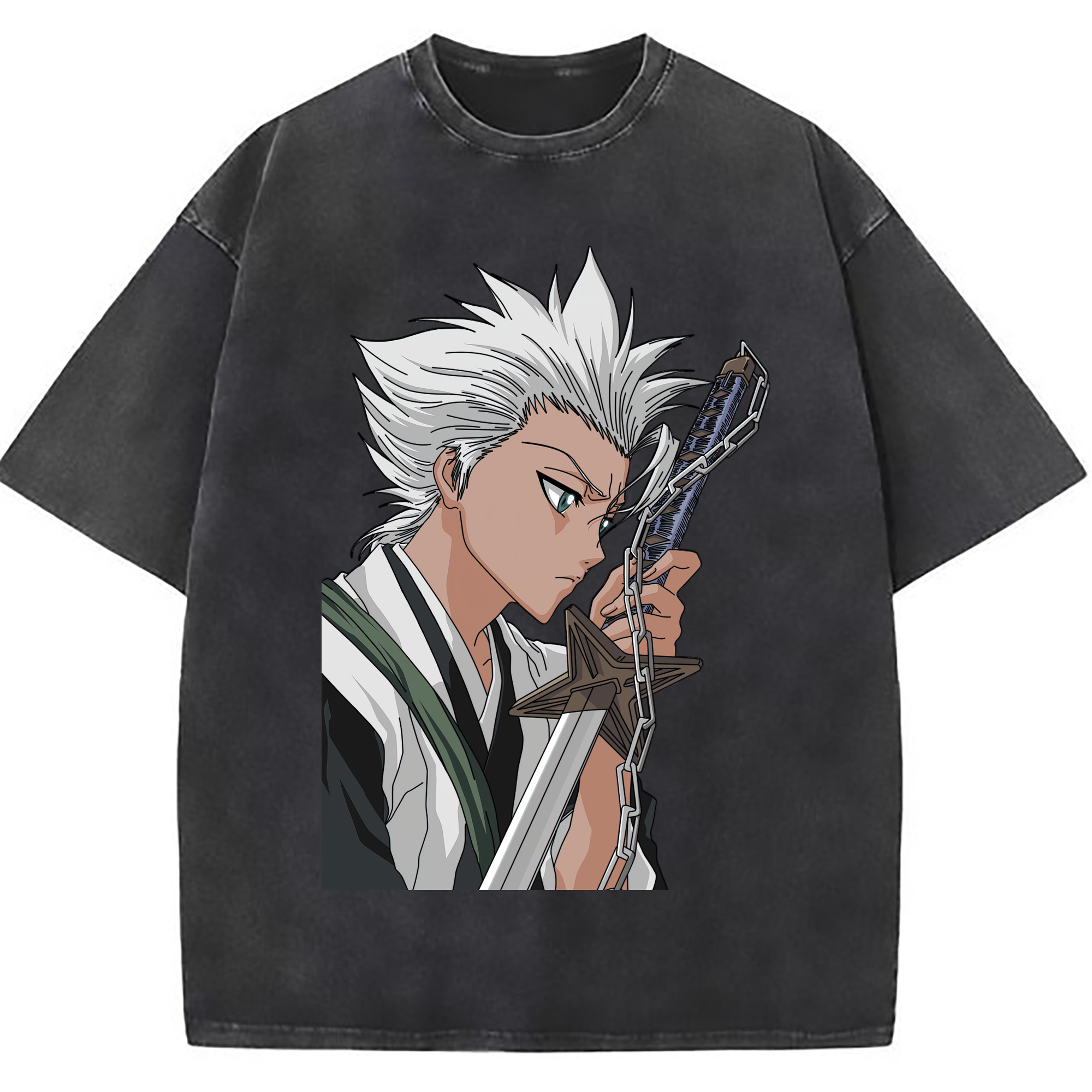 （画像用） ブリーチ 日番谷冬獅郎（ひつがや とうしろう） BLEACH Hitsugaya Toushirou 綿100% ヴィンテージ風 半袖Tシャツ（フロントプリント）