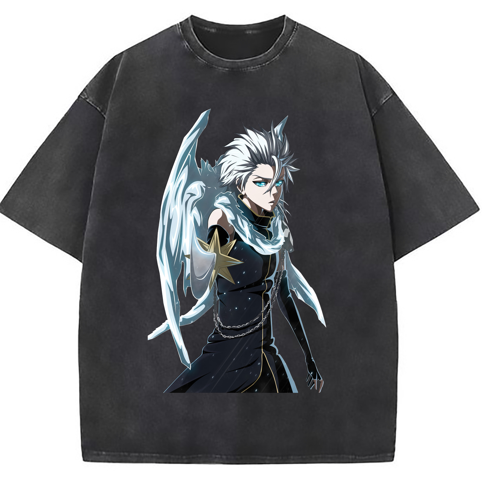 （画像用） ブリーチ 日番谷冬獅郎（ひつがや とうしろう） BLEACH Hitsugaya Toushirou 綿100% ヴィンテージ風 半袖Tシャツ（フロントプリント）