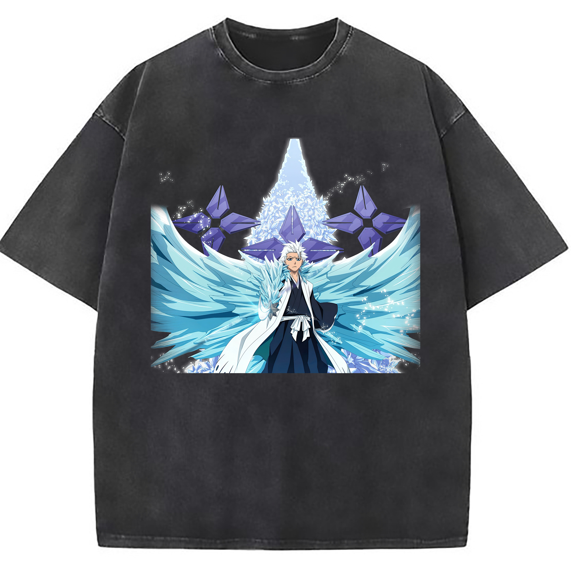 （画像用） ブリーチ 日番谷冬獅郎（ひつがや とうしろう） BLEACH Hitsugaya Toushirou 綿100% ヴィンテージ風 半袖Tシャツ（フロントプリント）