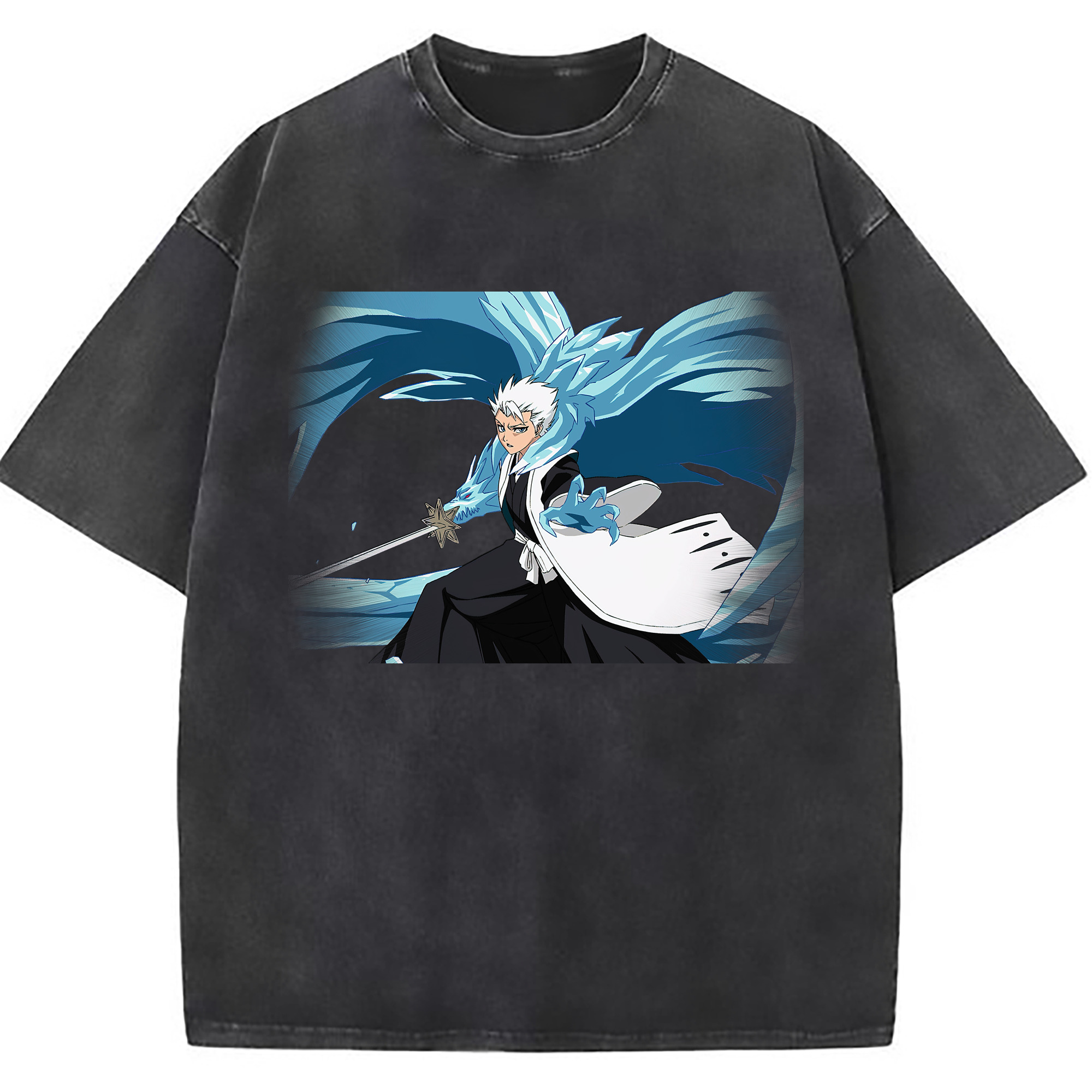 （画像用） ブリーチ 日番谷冬獅郎（ひつがや とうしろう） BLEACH Hitsugaya Toushirou 綿100% ヴィンテージ風 半袖Tシャツ（フロントプリント）