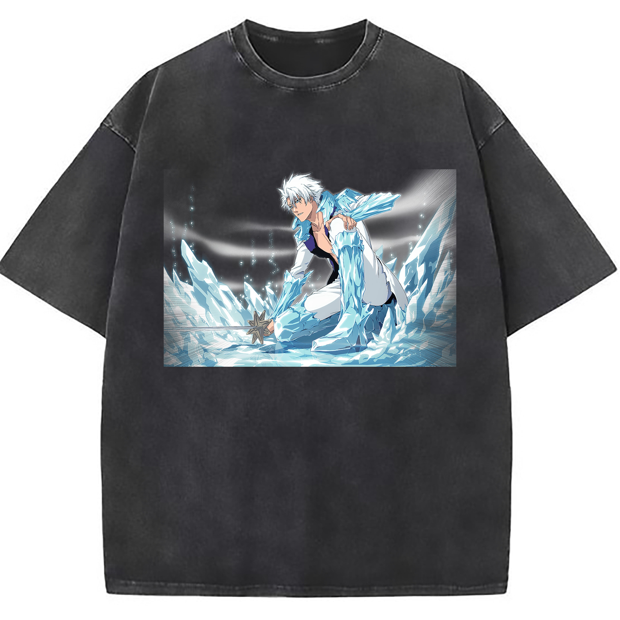 （画像用） ブリーチ 日番谷冬獅郎（ひつがや とうしろう） BLEACH Hitsugaya Toushirou 綿100% ヴィンテージ風 半袖Tシャツ（フロントプリント）