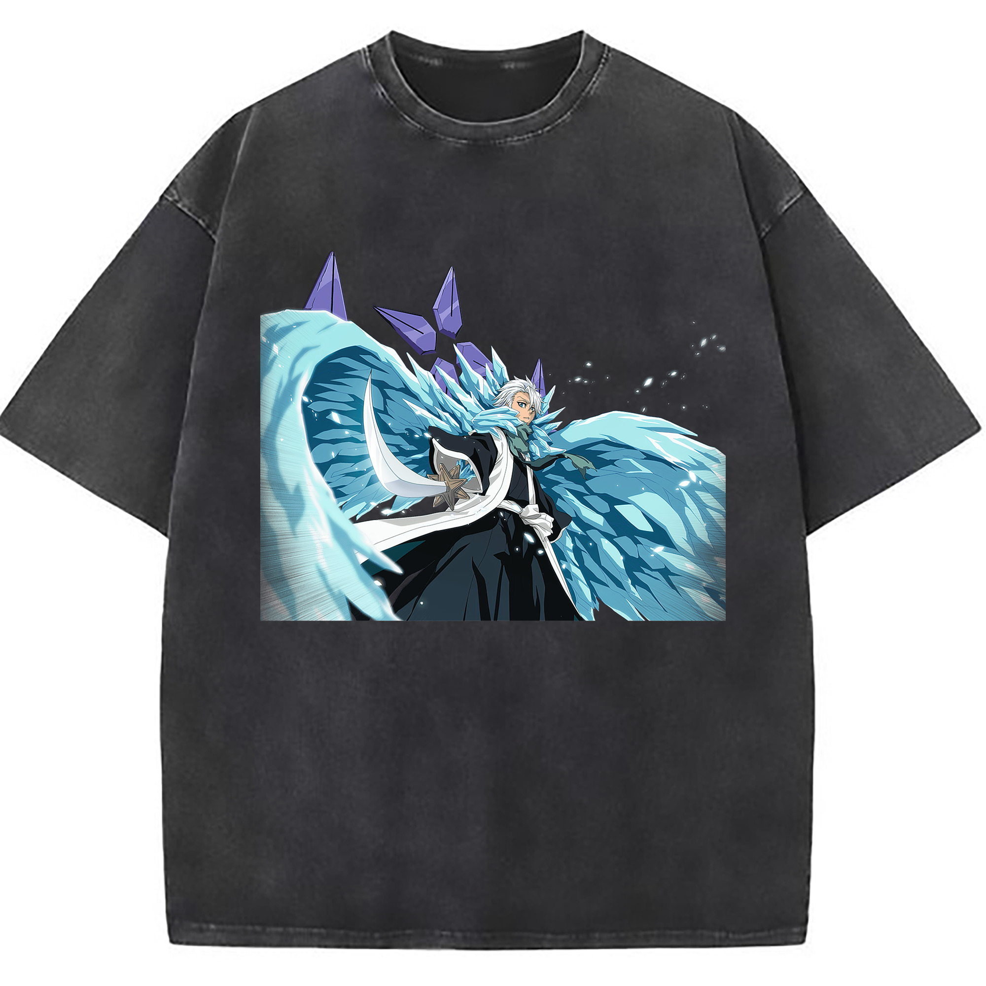 （画像用） ブリーチ 日番谷冬獅郎（ひつがや とうしろう） BLEACH Hitsugaya Toushirou 綿100% ヴィンテージ風 半袖Tシャツ（フロントプリント）