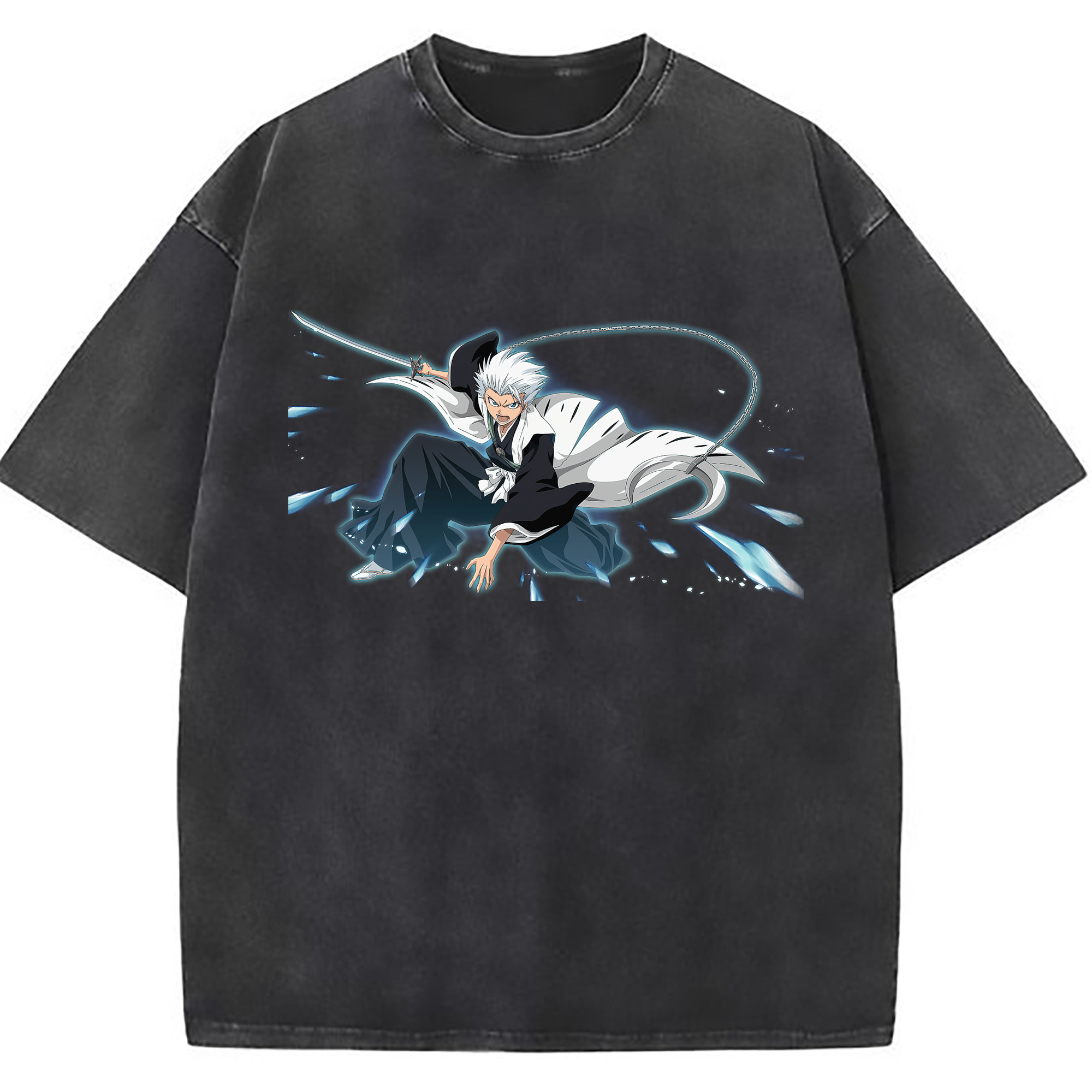 （画像用） ブリーチ 日番谷冬獅郎（ひつがや とうしろう） BLEACH Hitsugaya Toushirou 綿100% ヴィンテージ風 半袖Tシャツ（フロントプリント）