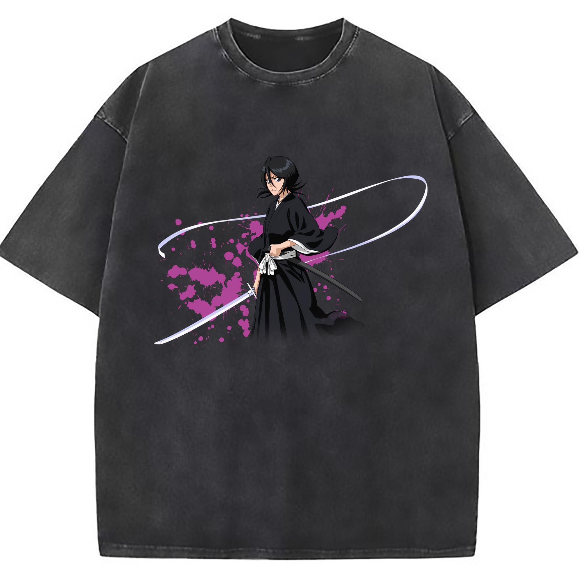 （画像用） ブリーチ 朽木ルキア BLEACH Kuchiki Rukia 綿100% ヴィンテージ風 半袖Tシャツ（フロントプリント）