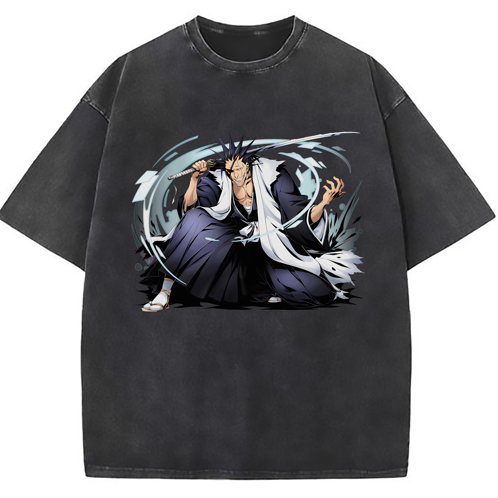 （画像用） ブリーチ ざらき けんぱち BLEACH Zaraki Kenpachi 綿100% ヴィンテージ風 半袖Tシャツ（フロントプリント）