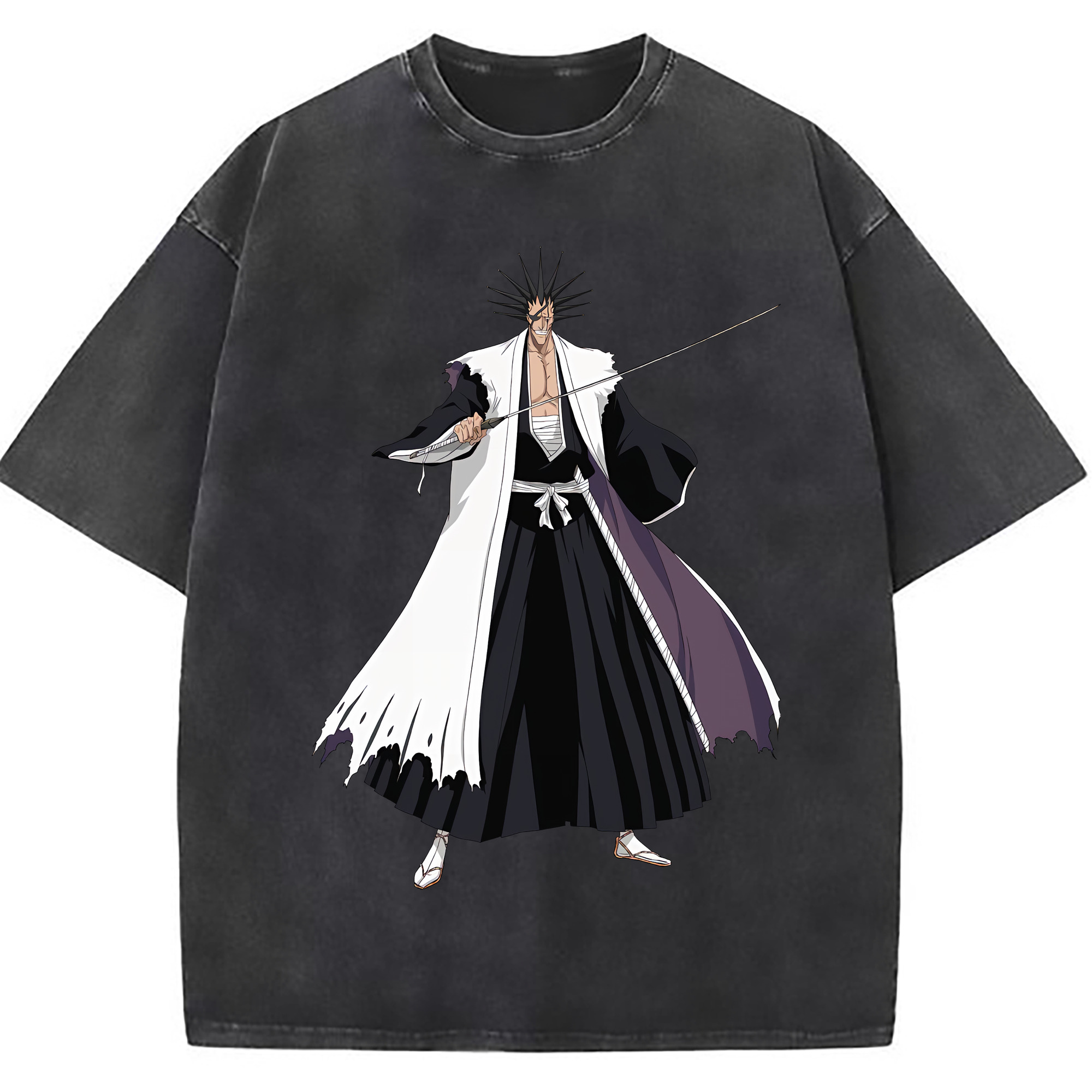 （画像用） ブリーチ ざらき けんぱち BLEACH Zaraki Kenpachi 綿100% ヴィンテージ風 半袖Tシャツ（フロントプリント）