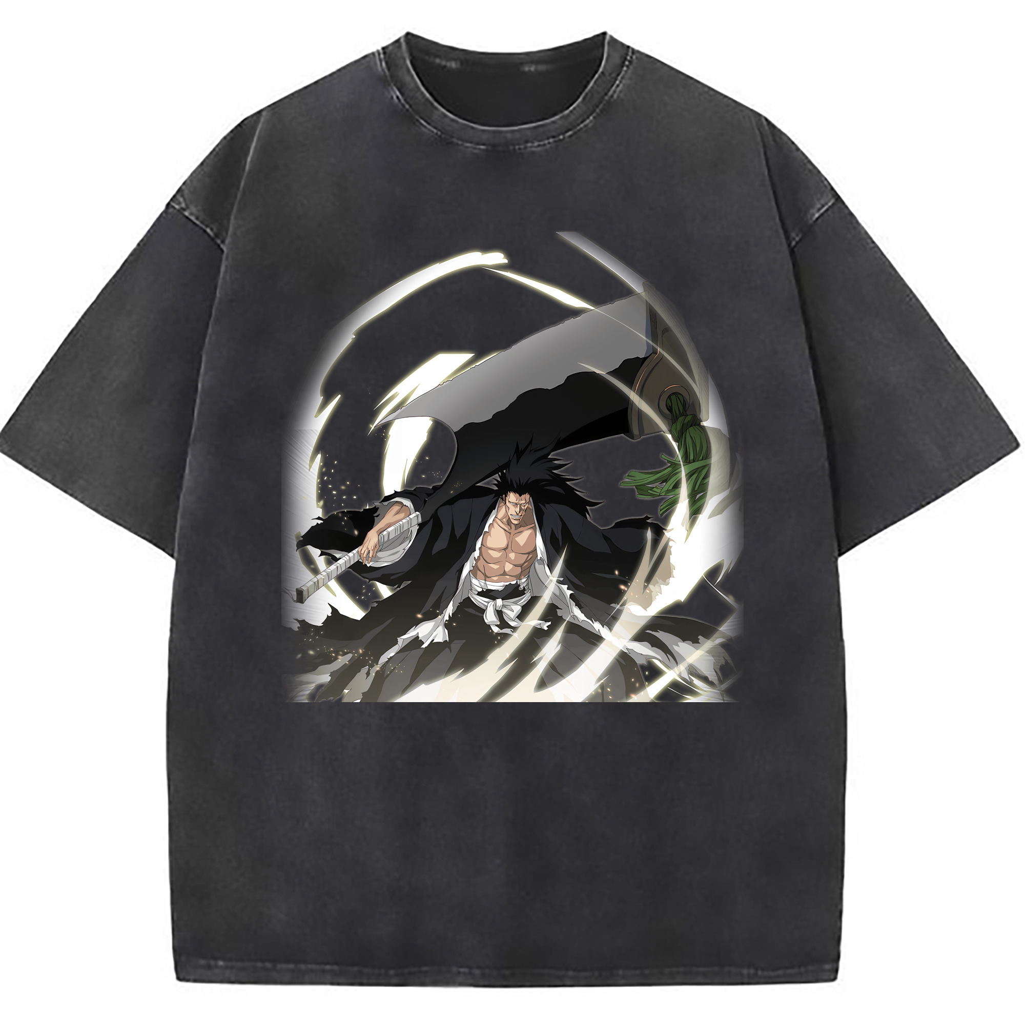 （画像用） ブリーチ ざらき けんぱち BLEACH Zaraki Kenpachi 綿100% ヴィンテージ風 半袖Tシャツ（フロントプリント）
