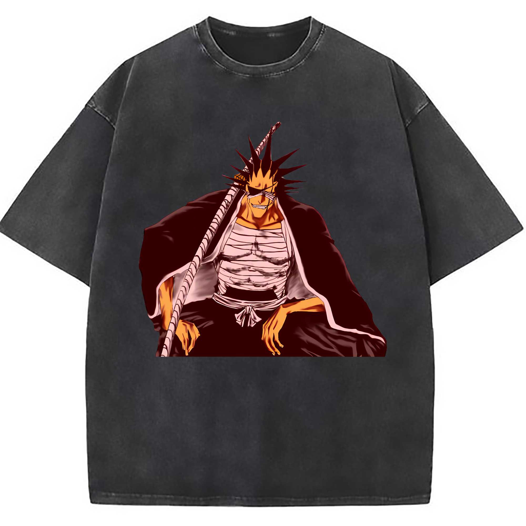 （画像用） ブリーチ ざらき けんぱち BLEACH Zaraki Kenpachi 綿100% ヴィンテージ風 半袖Tシャツ（フロントプリント）
