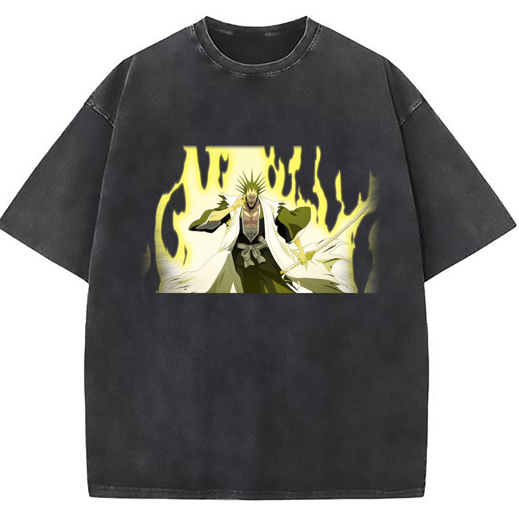 （画像用） ブリーチ ざらき けんぱち BLEACH Zaraki Kenpachi 綿100% ヴィンテージ風 半袖Tシャツ（フロントプリント）