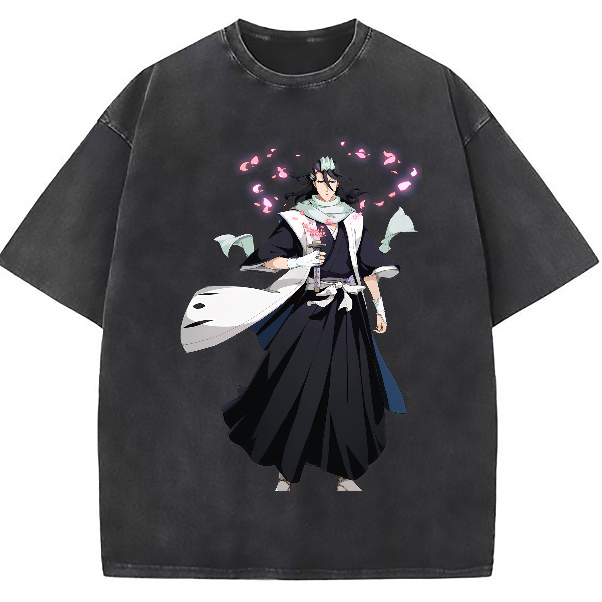 （画像用） ブリーチ くちき びゃくや BLEACH Kuchiki Byakuya 綿100% ヴィンテージ風 半袖Tシャツ（フロントプリント）