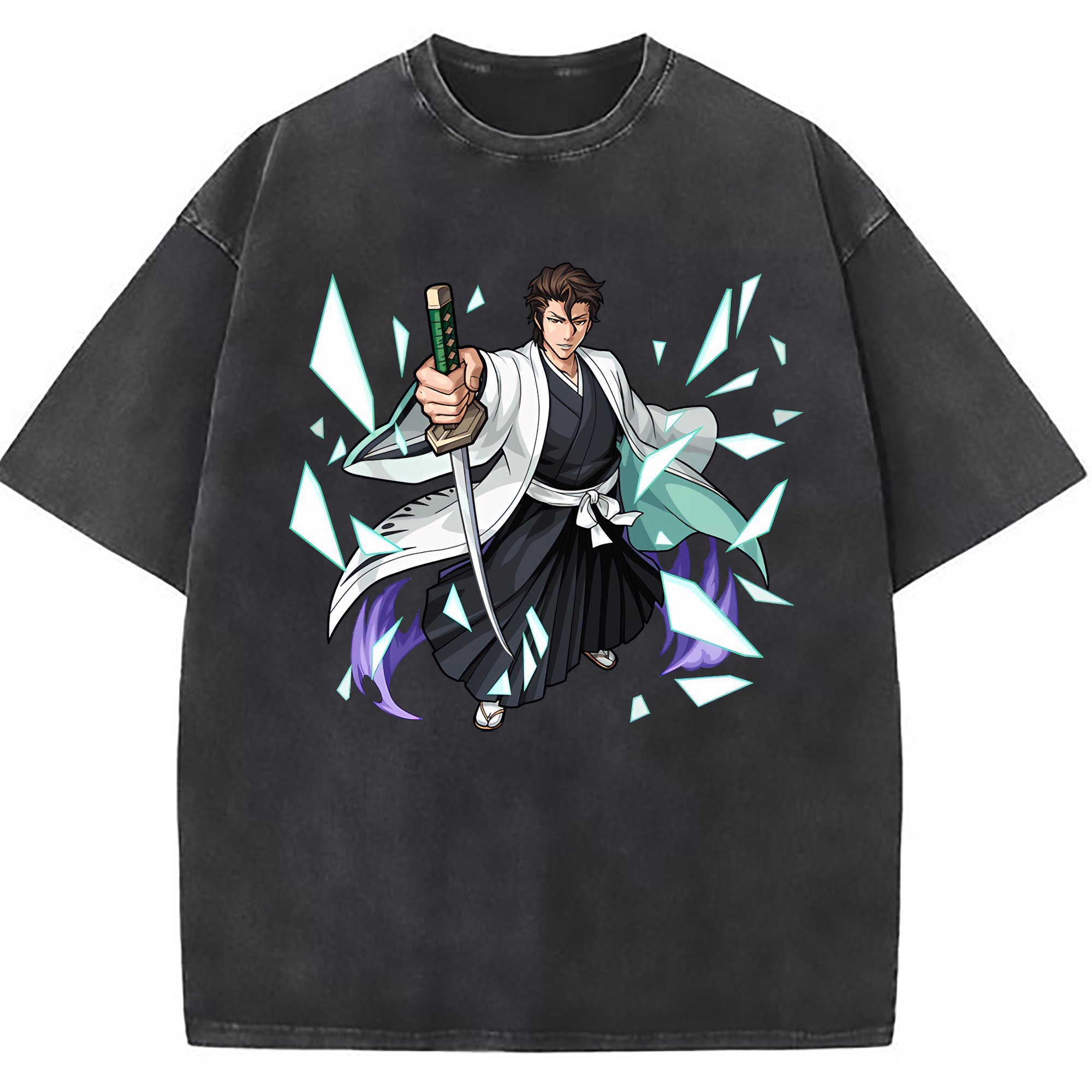 （画像用） ブリーチ 藍染 惣右介（あいぜん そうすけ） BLEACH Aizen Sousuke 綿100% ヴィンテージ風 半袖Tシャツ（フロントプリント）