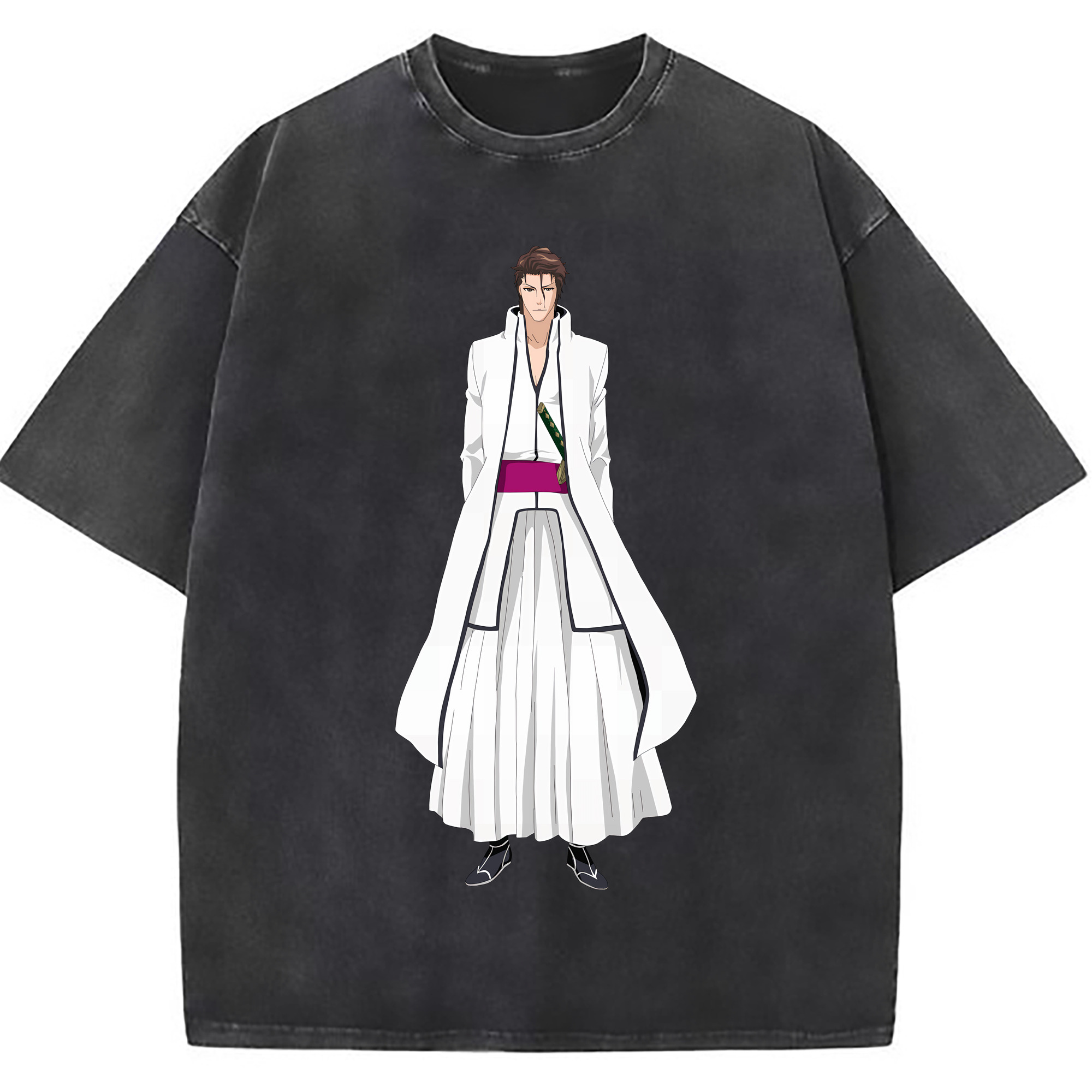 （画像用） ブリーチ 藍染 惣右介（あいぜん そうすけ） BLEACH Aizen Sousuke 綿100% ヴィンテージ風 半袖Tシャツ（フロントプリント）