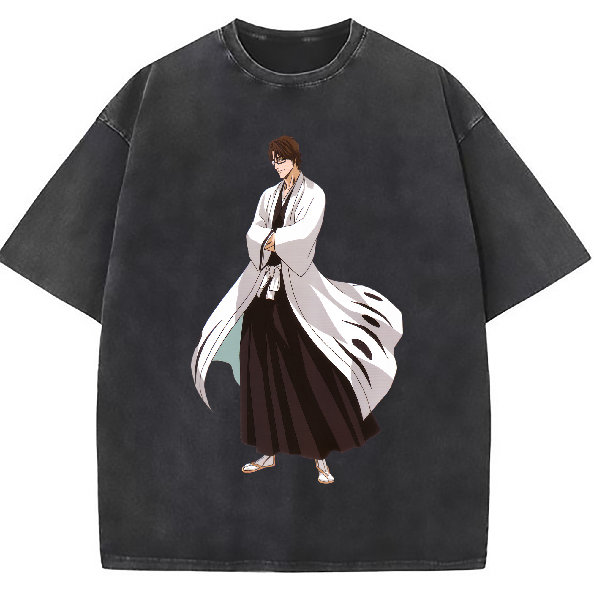 （画像用） ブリーチ 藍染 惣右介（あいぜん そうすけ） BLEACH Aizen Sousuke 綿100% ヴィンテージ風 半袖Tシャツ（フロントプリント）
