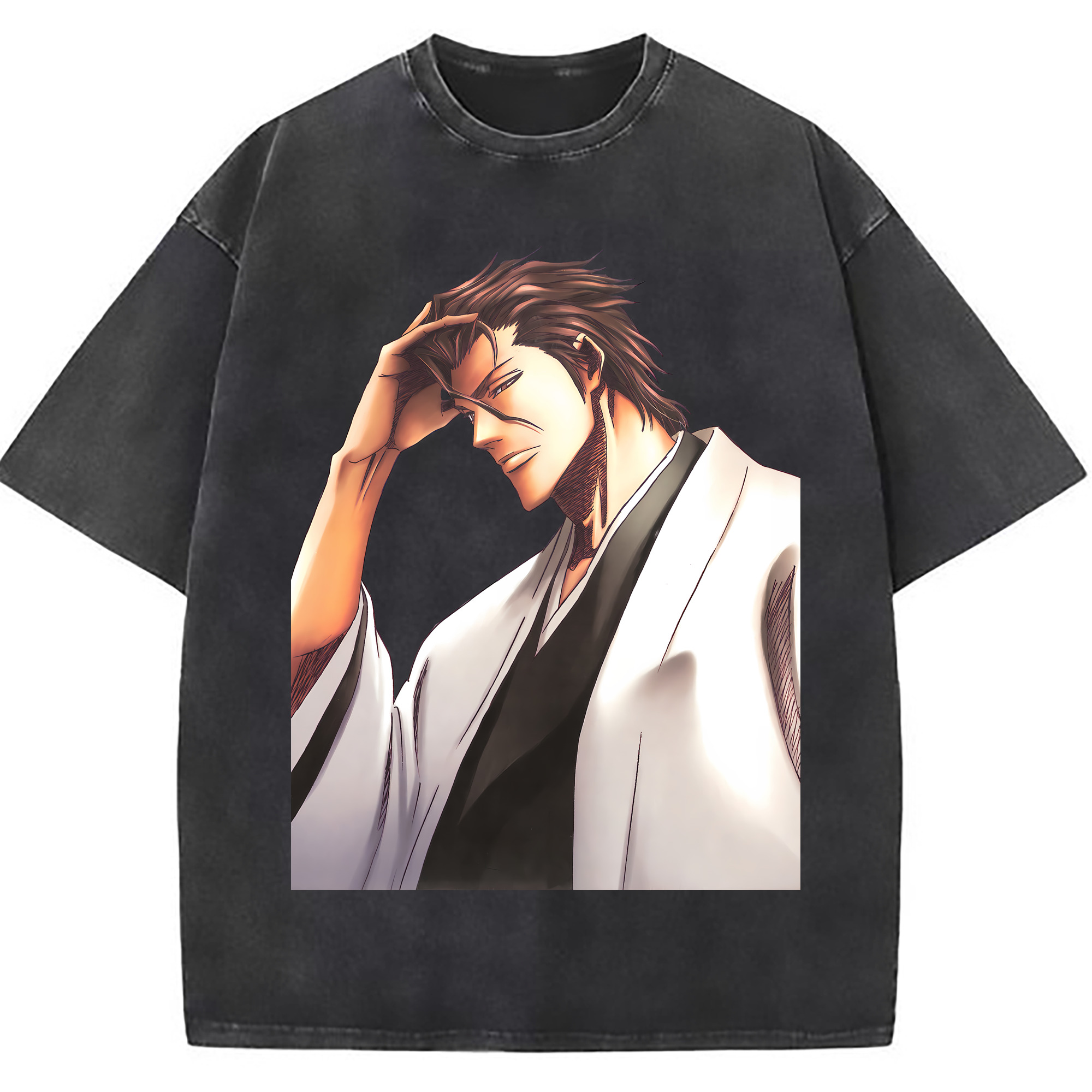 （画像用） ブリーチ 藍染 惣右介（あいぜん そうすけ） BLEACH Aizen Sousuke 綿100% ヴィンテージ風 半袖Tシャツ（フロントプリント）