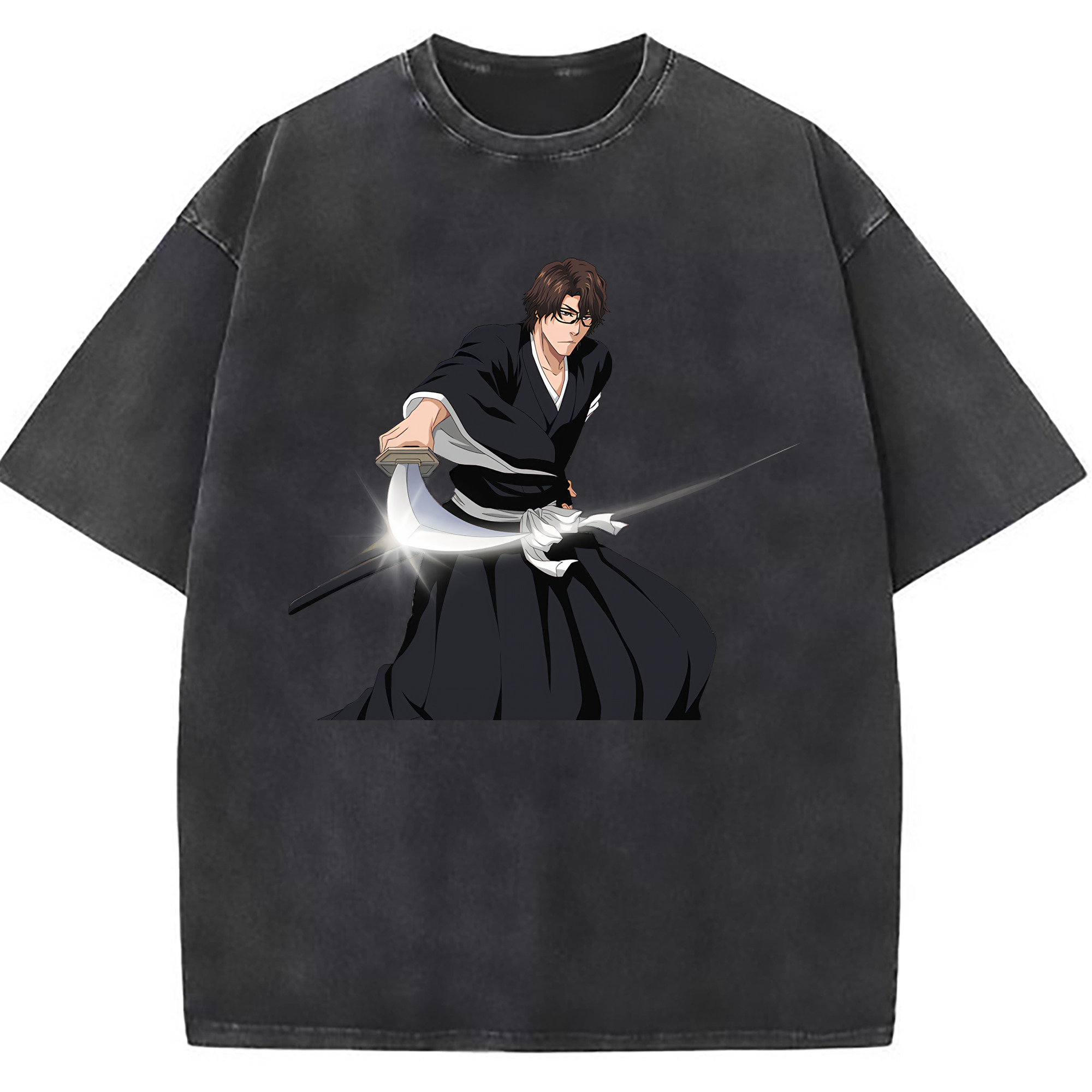 （画像用） ブリーチ 藍染 惣右介（あいぜん そうすけ） BLEACH Aizen Sousuke 綿100% ヴィンテージ風 半袖Tシャツ（フロントプリント）