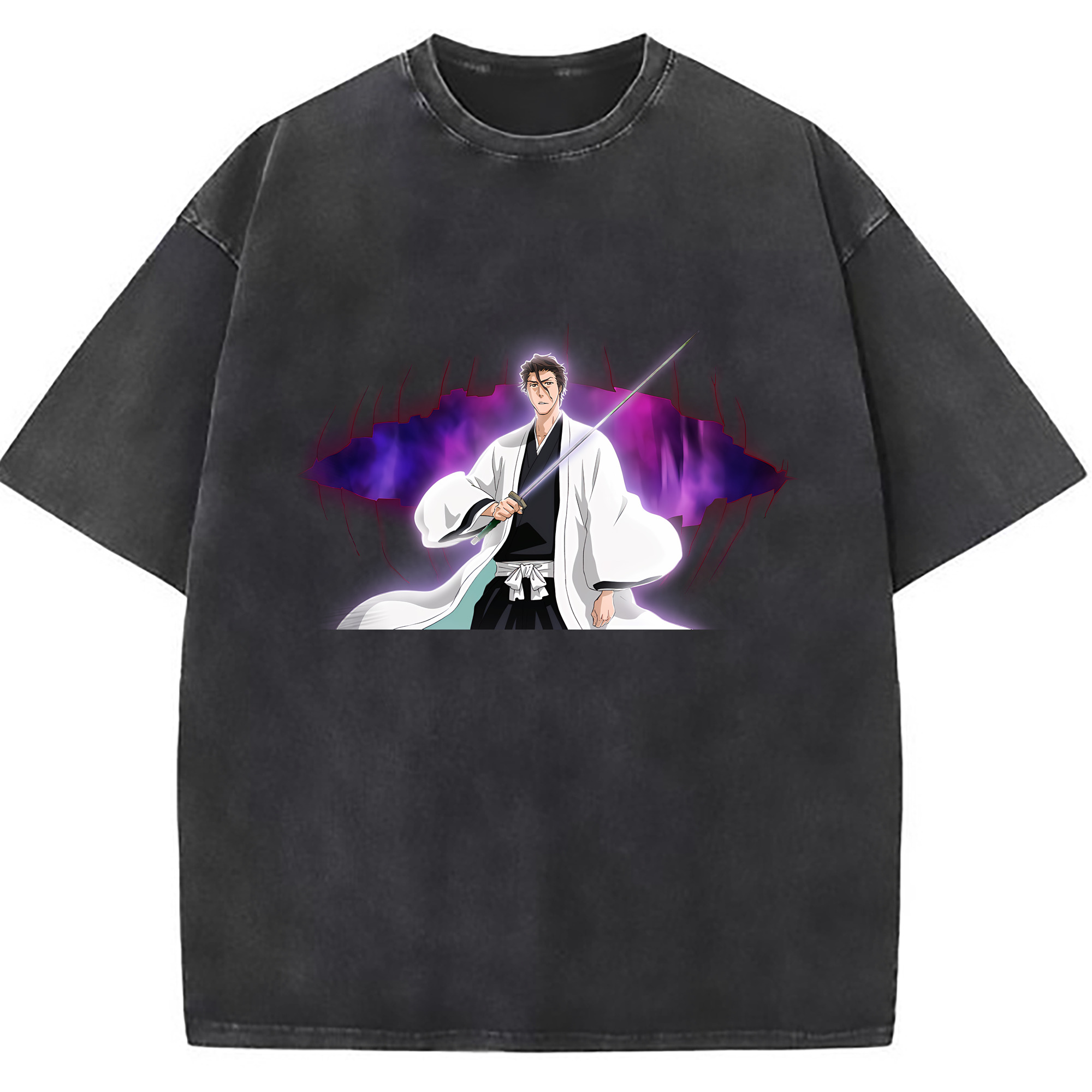 （画像用） ブリーチ 藍染 惣右介（あいぜん そうすけ） BLEACH Aizen Sousuke 綿100% ヴィンテージ風 半袖Tシャツ（フロントプリント）