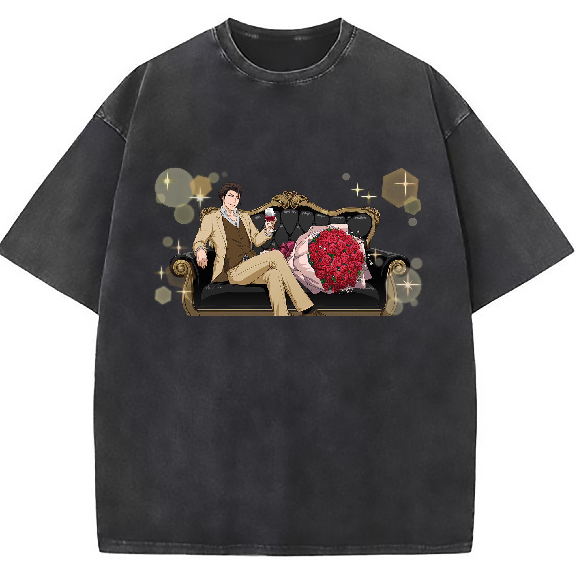 （画像用） ブリーチ 藍染 惣右介（あいぜん そうすけ） BLEACH Aizen Sousuke 綿100% ヴィンテージ風 半袖Tシャツ（フロントプリント）