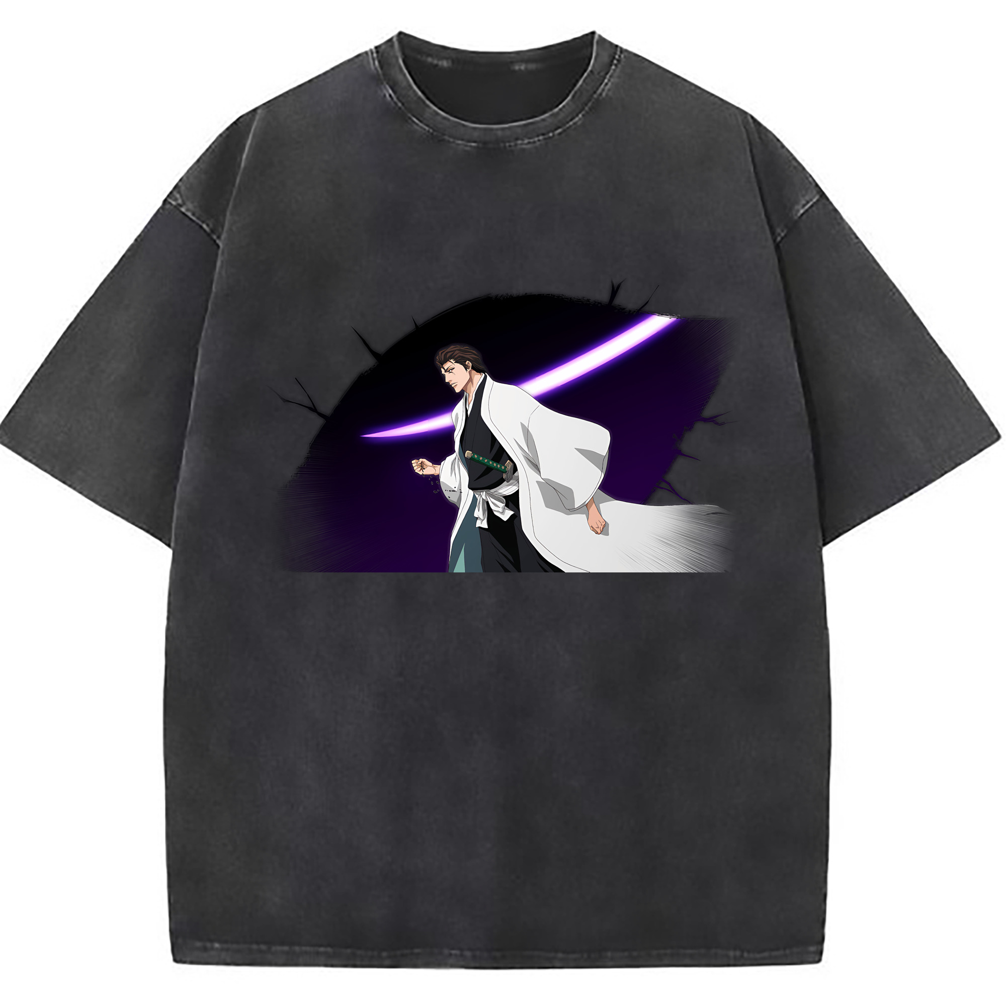 （画像用） ブリーチ 藍染 惣右介（あいぜん そうすけ） BLEACH Aizen Sousuke 綿100% ヴィンテージ風 半袖Tシャツ（フロントプリント）