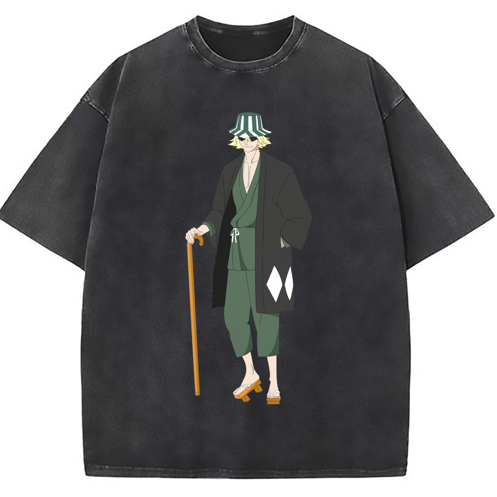 （画像用） "ブリーチ 浦原 喜助（うらはら きすけ） BLEACH Urahara Kisuke " 綿100% ヴィンテージ風 半袖Tシャツ（フロントプリント）