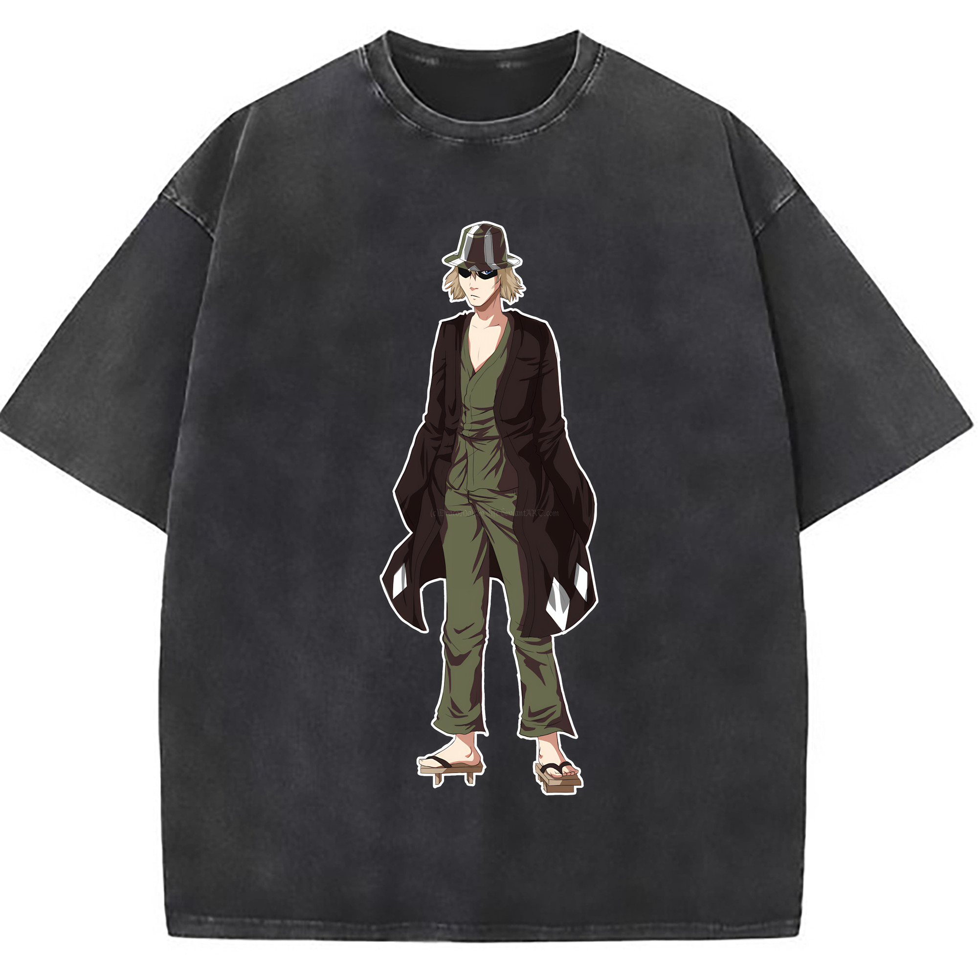 （画像用） "ブリーチ 浦原 喜助（うらはら きすけ） BLEACH Urahara Kisuke " 綿100% ヴィンテージ風 半袖Tシャツ（フロントプリント）