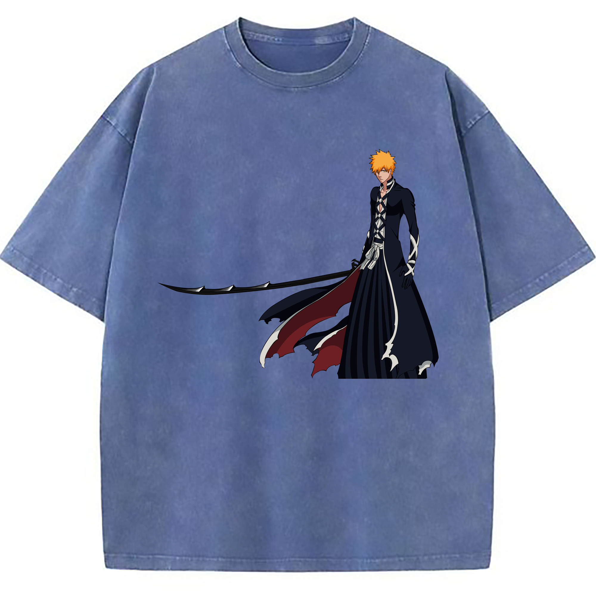 （画像用） ブリーチ 黒崎一護（くろさき いちご）BLEACH Kurosaki Ichigo 綿100% ヴィンテージ風 半袖Tシャツ（フロントプリント）