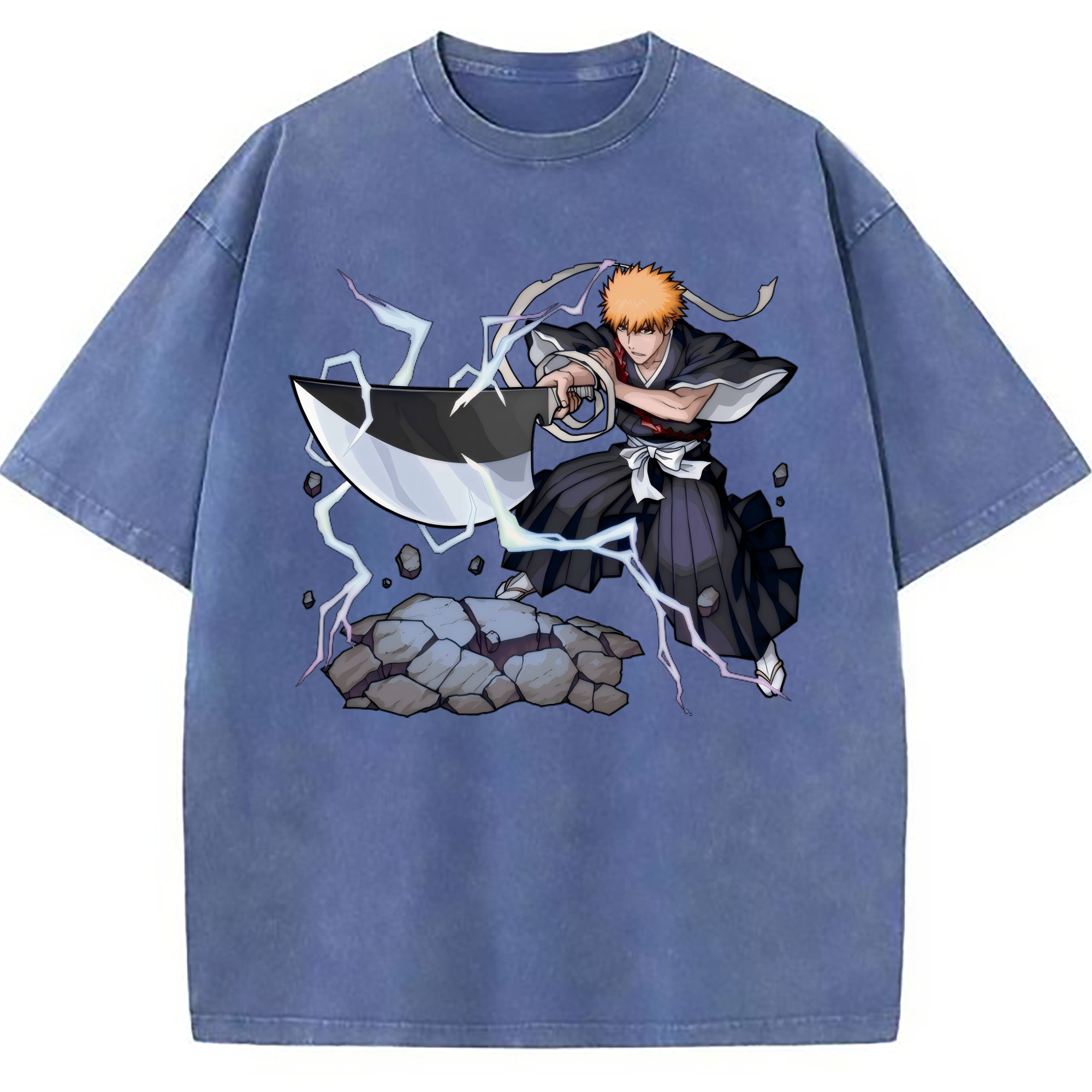 （画像用） ブリーチ 黒崎一護（くろさき いちご）BLEACH Kurosaki Ichigo 綿100% ヴィンテージ風 半袖Tシャツ（フロントプリント）