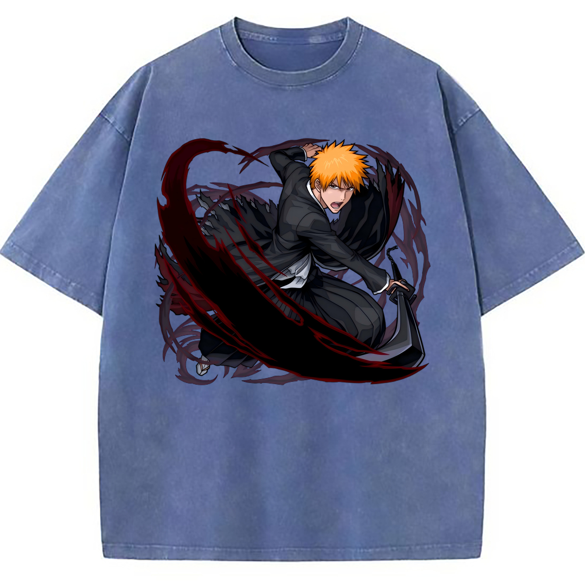 （画像用） ブリーチ 黒崎一護（くろさき いちご）BLEACH Kurosaki Ichigo 綿100% ヴィンテージ風 半袖Tシャツ（フロントプリント）