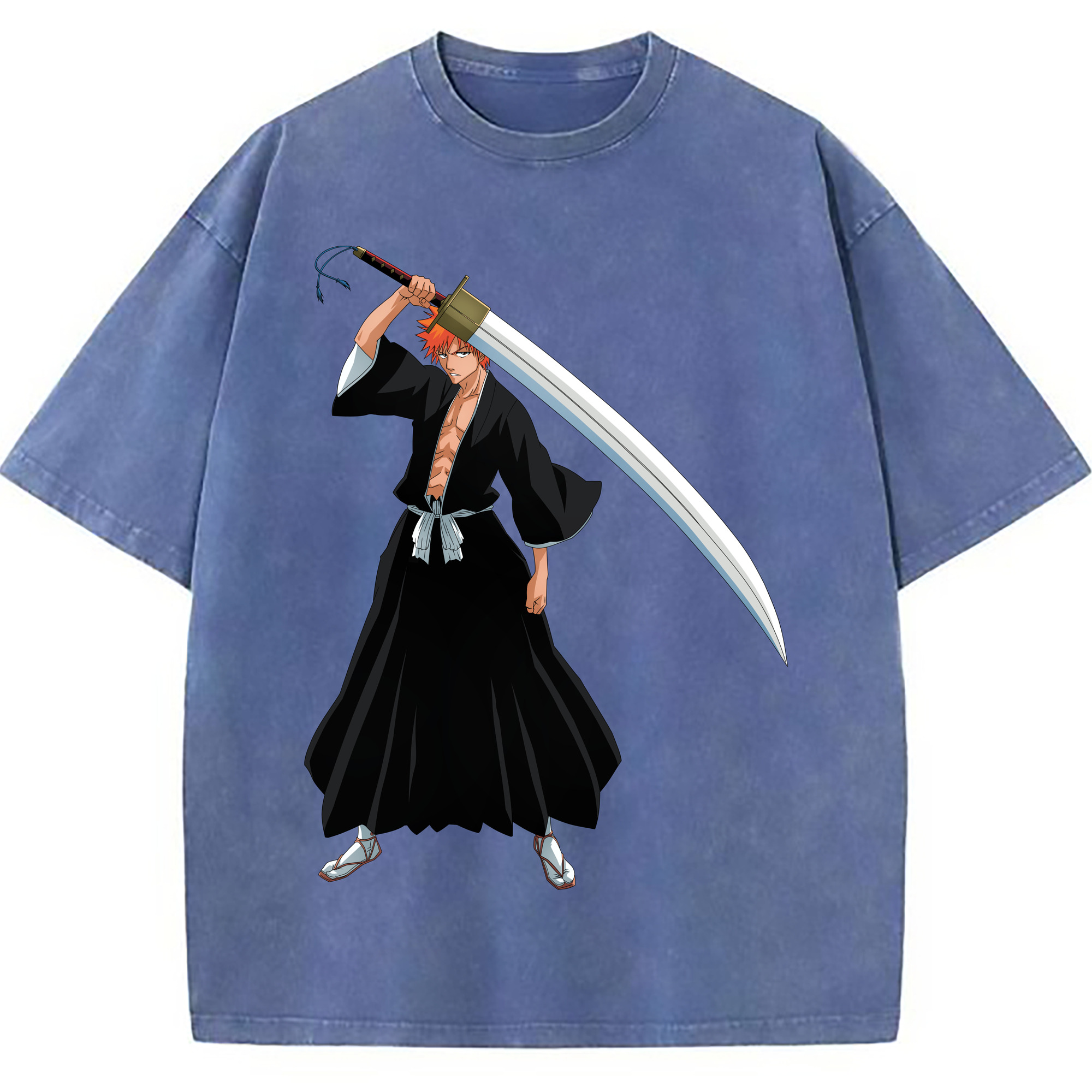 （画像用） ブリーチ 黒崎一護（くろさき いちご）BLEACH Kurosaki Ichigo 綿100% ヴィンテージ風 半袖Tシャツ（フロントプリント）