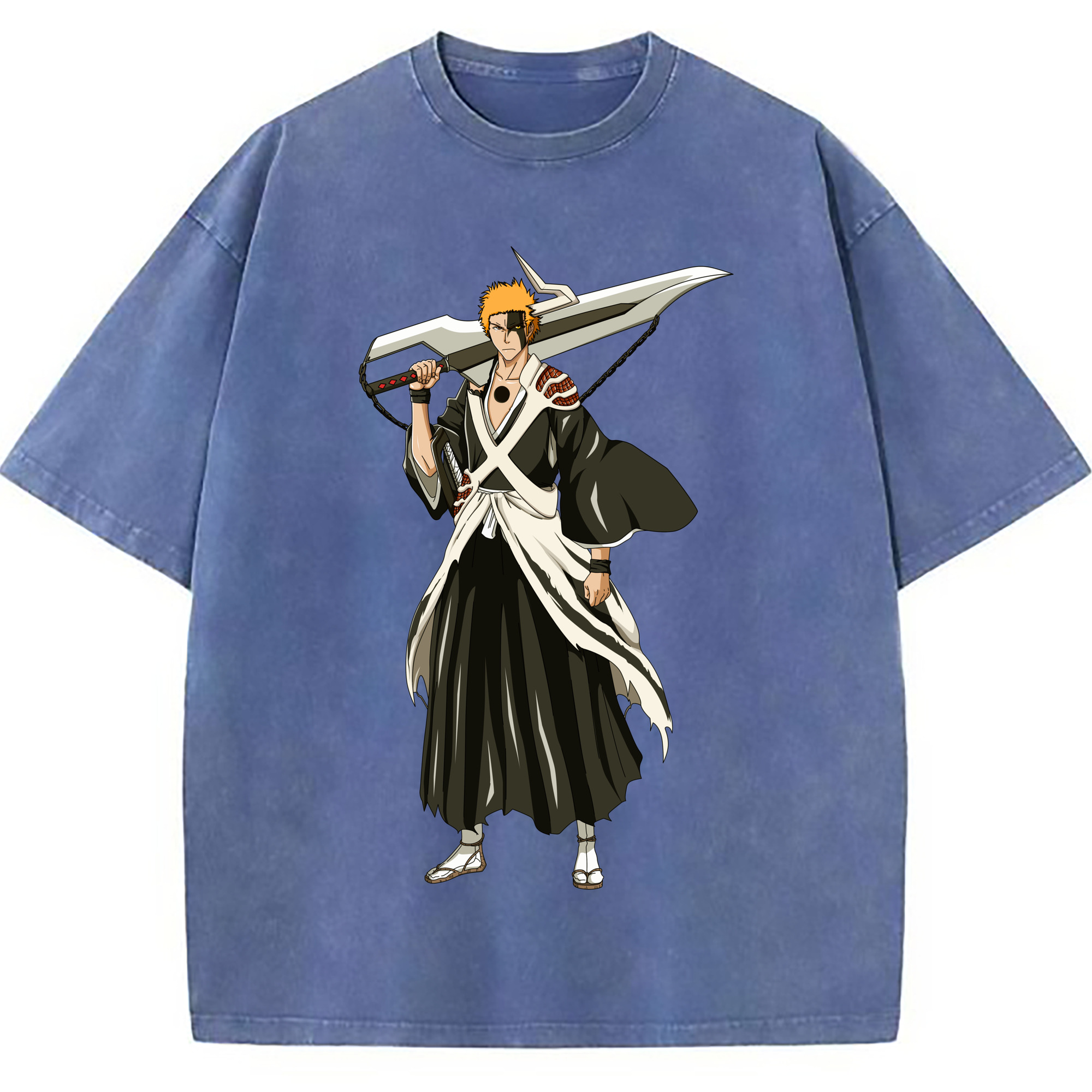 （画像用） ブリーチ 黒崎一護（くろさき いちご）BLEACH Kurosaki Ichigo 綿100% ヴィンテージ風 半袖Tシャツ（フロントプリント）