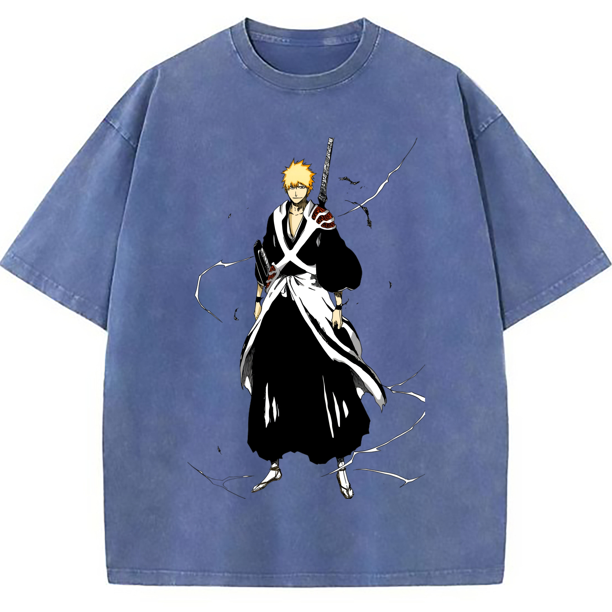 （画像用） ブリーチ 黒崎一護（くろさき いちご）BLEACH Kurosaki Ichigo 綿100% ヴィンテージ風 半袖Tシャツ（フロントプリント）