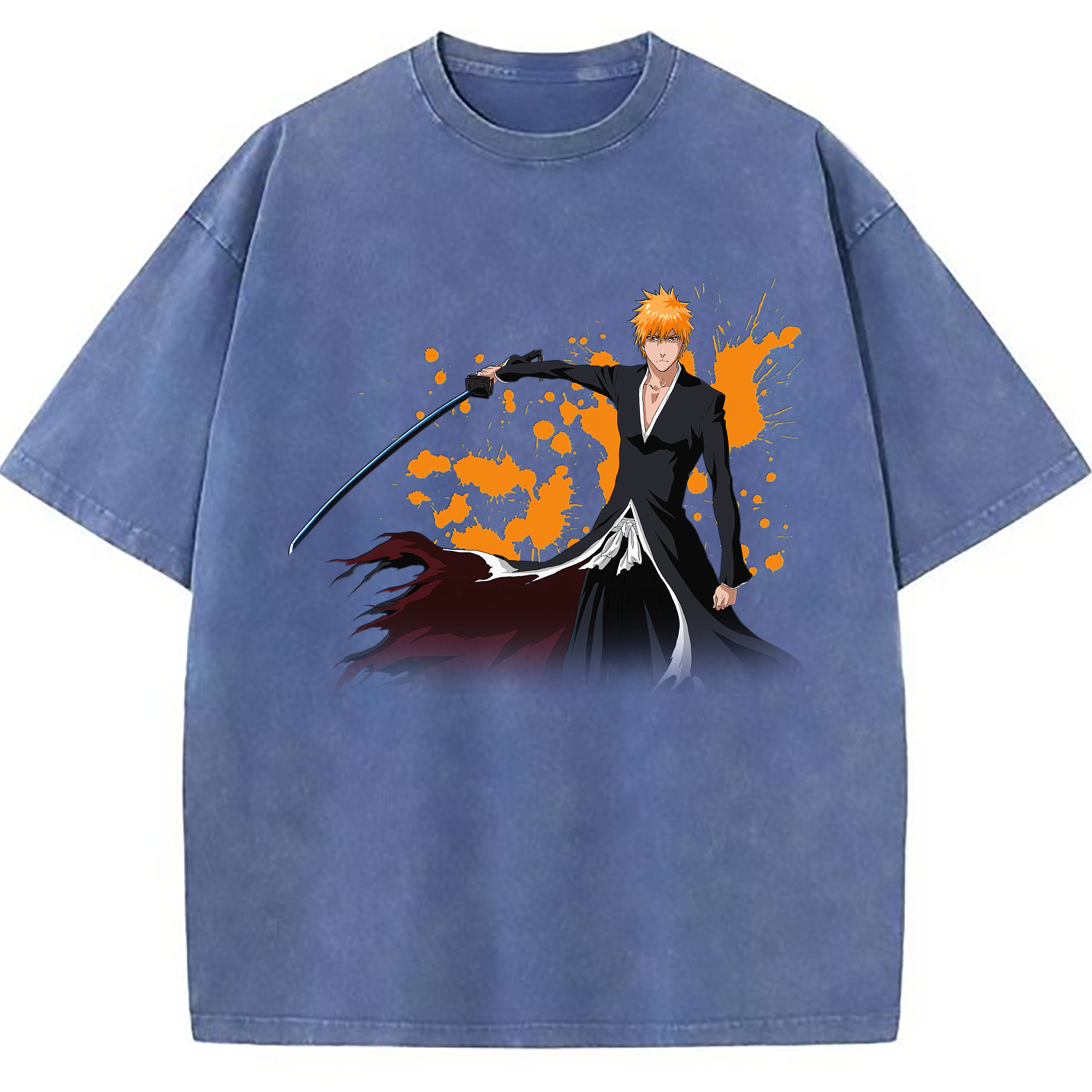 （画像用） ブリーチ 黒崎一護（くろさき いちご）BLEACH Kurosaki Ichigo 綿100% ヴィンテージ風 半袖Tシャツ（フロントプリント）