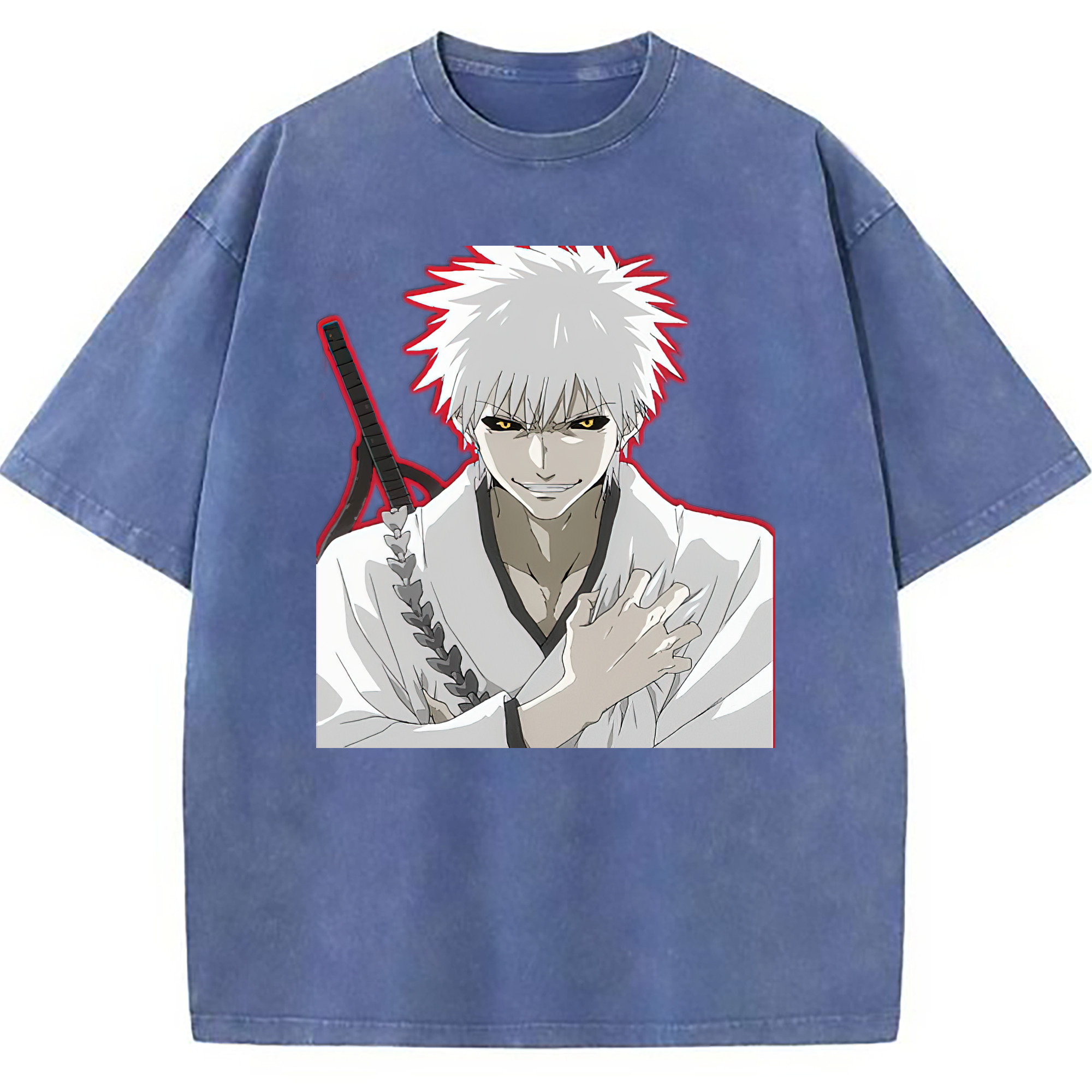 （画像用） ブリーチ 黒崎一護（くろさき いちご）BLEACH Kurosaki Ichigo 綿100% ヴィンテージ風 半袖Tシャツ（フロントプリント）