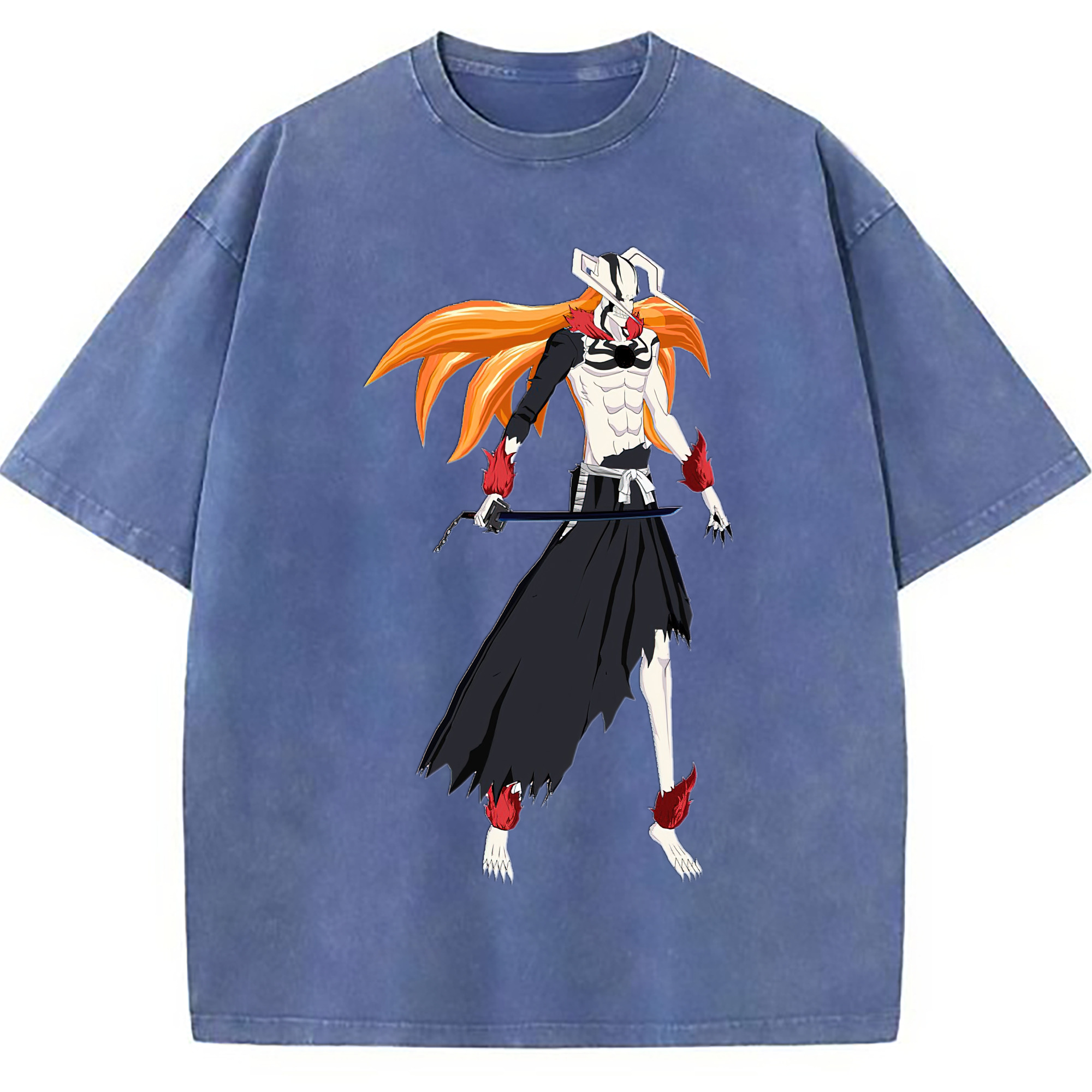 （画像用） ブリーチ 黒崎一護（くろさき いちご）BLEACH Kurosaki Ichigo 綿100% ヴィンテージ風 半袖Tシャツ（フロントプリント）