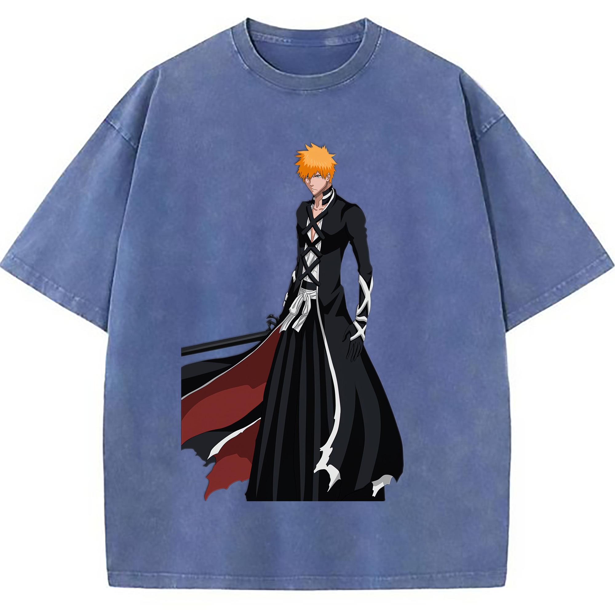 （画像用） ブリーチ 黒崎一護（くろさき いちご）BLEACH Kurosaki Ichigo 綿100% ヴィンテージ風 半袖Tシャツ（フロントプリント）