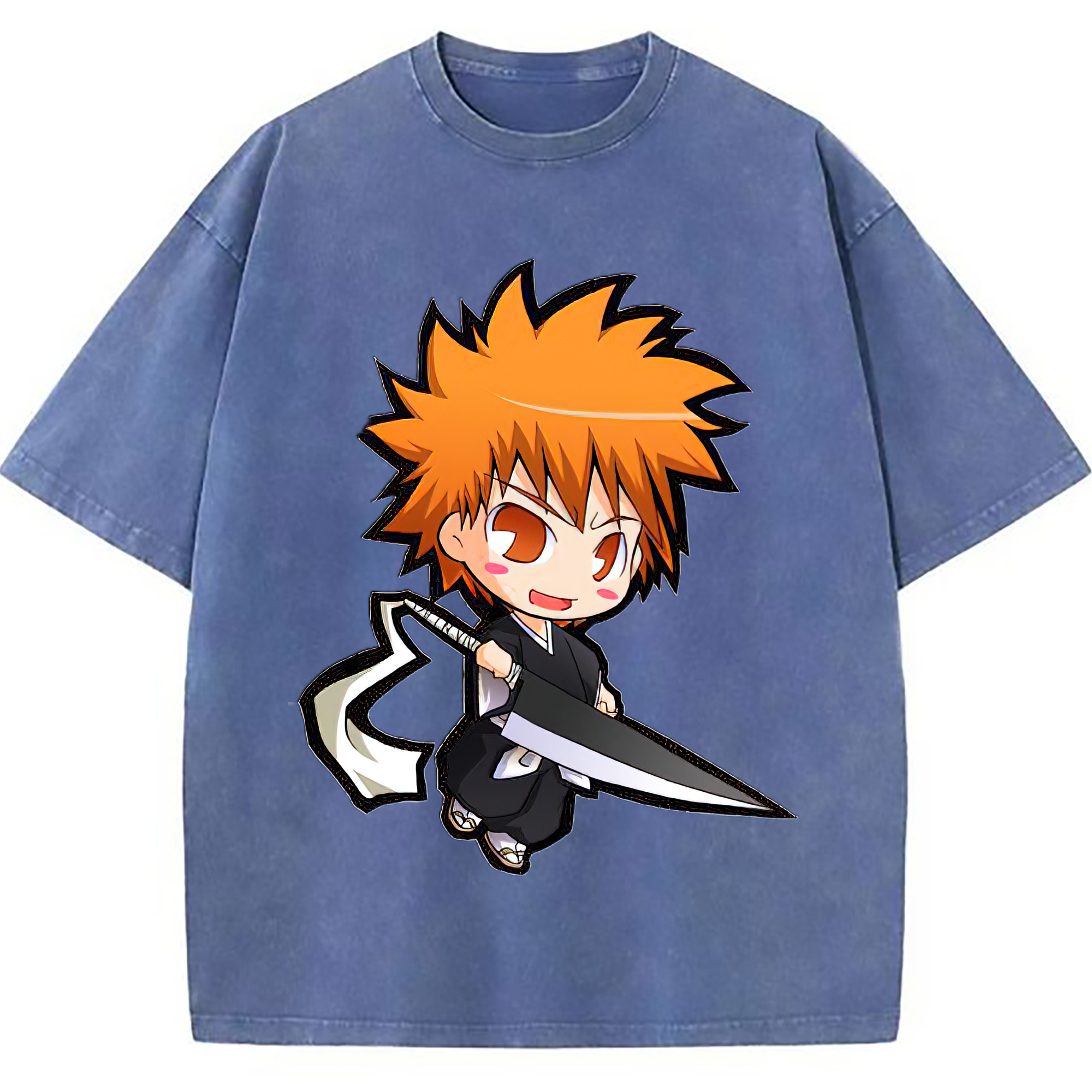 （画像用） ブリーチ 黒崎一護（くろさき いちご）BLEACH Kurosaki Ichigo 綿100% ヴィンテージ風 半袖Tシャツ（フロントプリント）