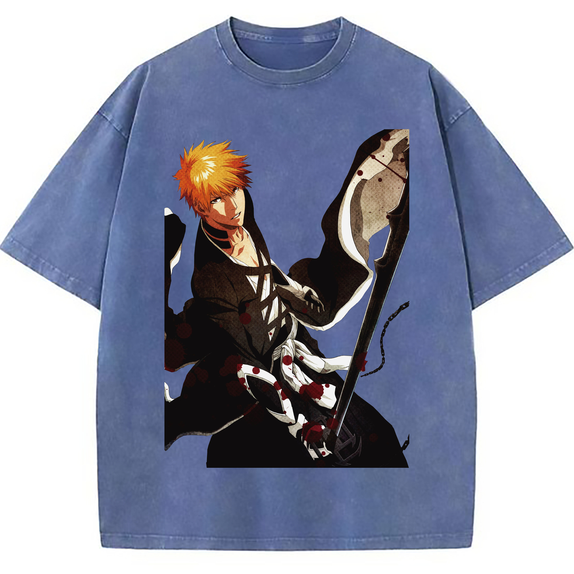 （画像用） ブリーチ 黒崎一護（くろさき いちご）BLEACH Kurosaki Ichigo 綿100% ヴィンテージ風 半袖Tシャツ（フロントプリント）