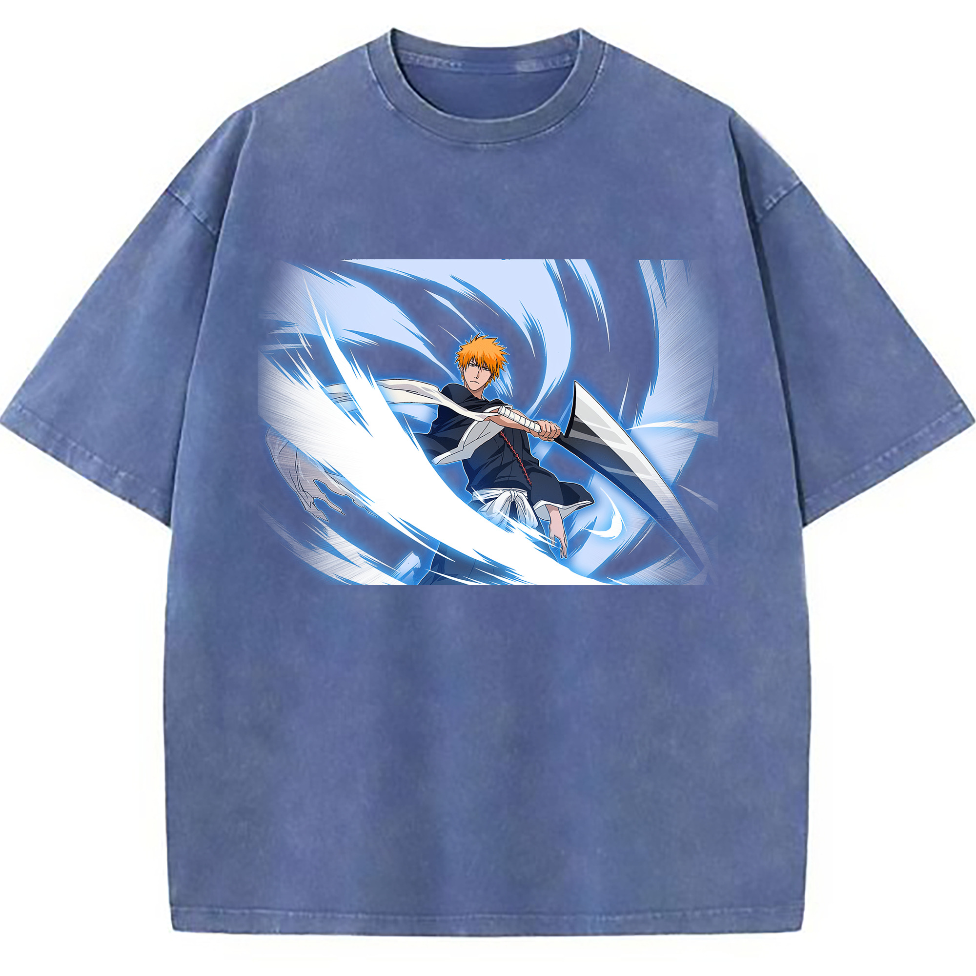 （画像用） ブリーチ 黒崎一護（くろさき いちご）BLEACH Kurosaki Ichigo 綿100% ヴィンテージ風 半袖Tシャツ（フロントプリント）