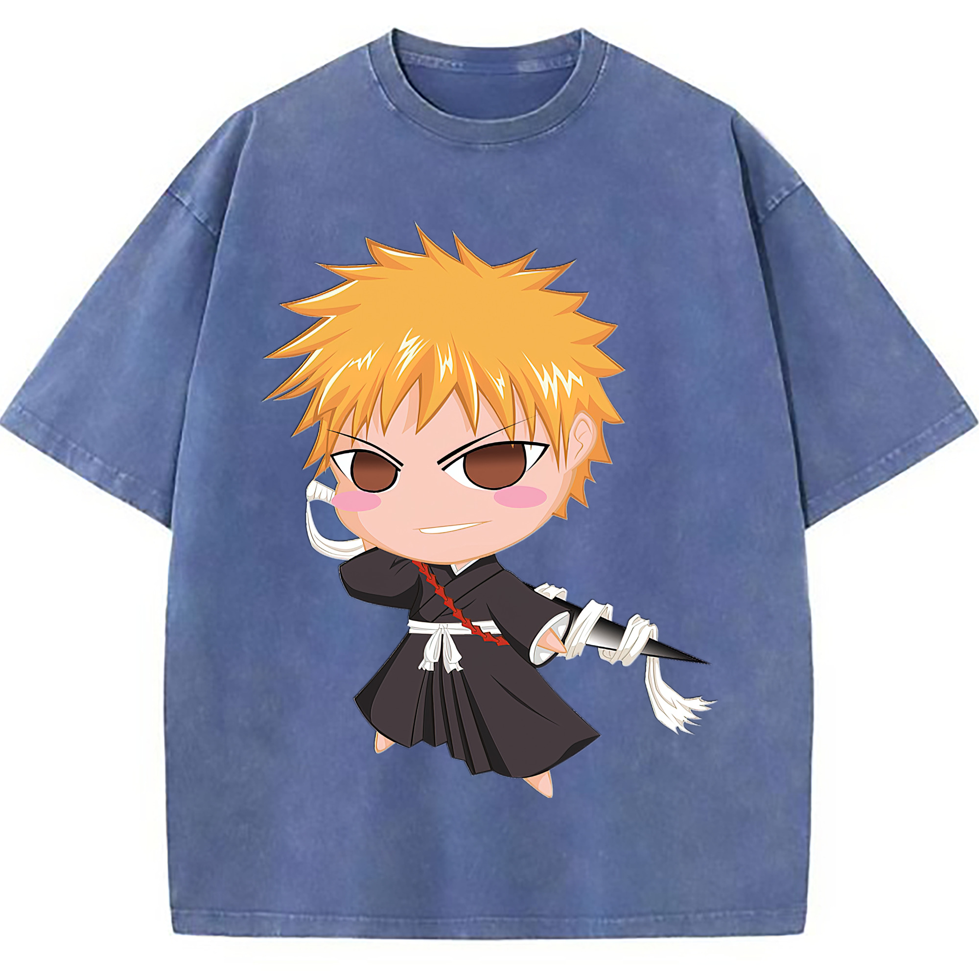 （画像用） ブリーチ 黒崎一護（くろさき いちご）BLEACH Kurosaki Ichigo 綿100% ヴィンテージ風 半袖Tシャツ（フロントプリント）
