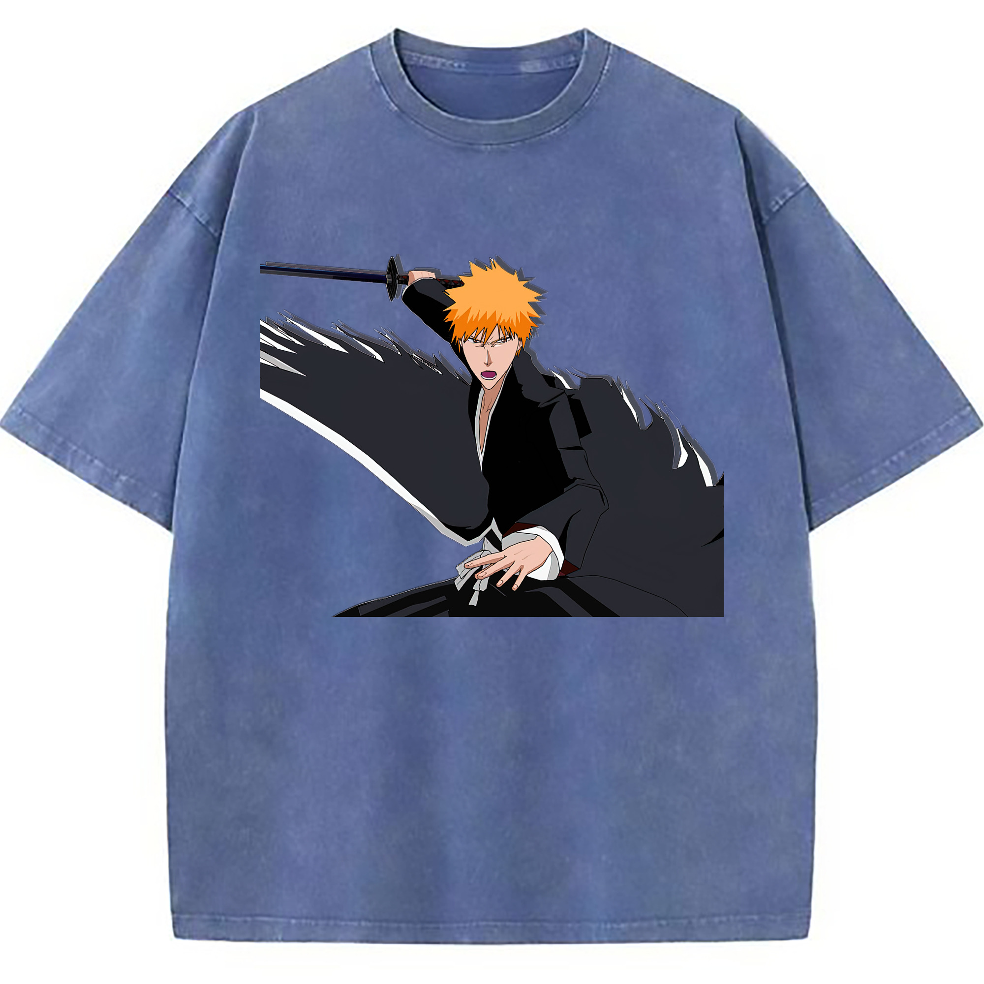 （画像用） ブリーチ 黒崎一護（くろさき いちご）BLEACH Kurosaki Ichigo 綿100% ヴィンテージ風 半袖Tシャツ（フロントプリント）