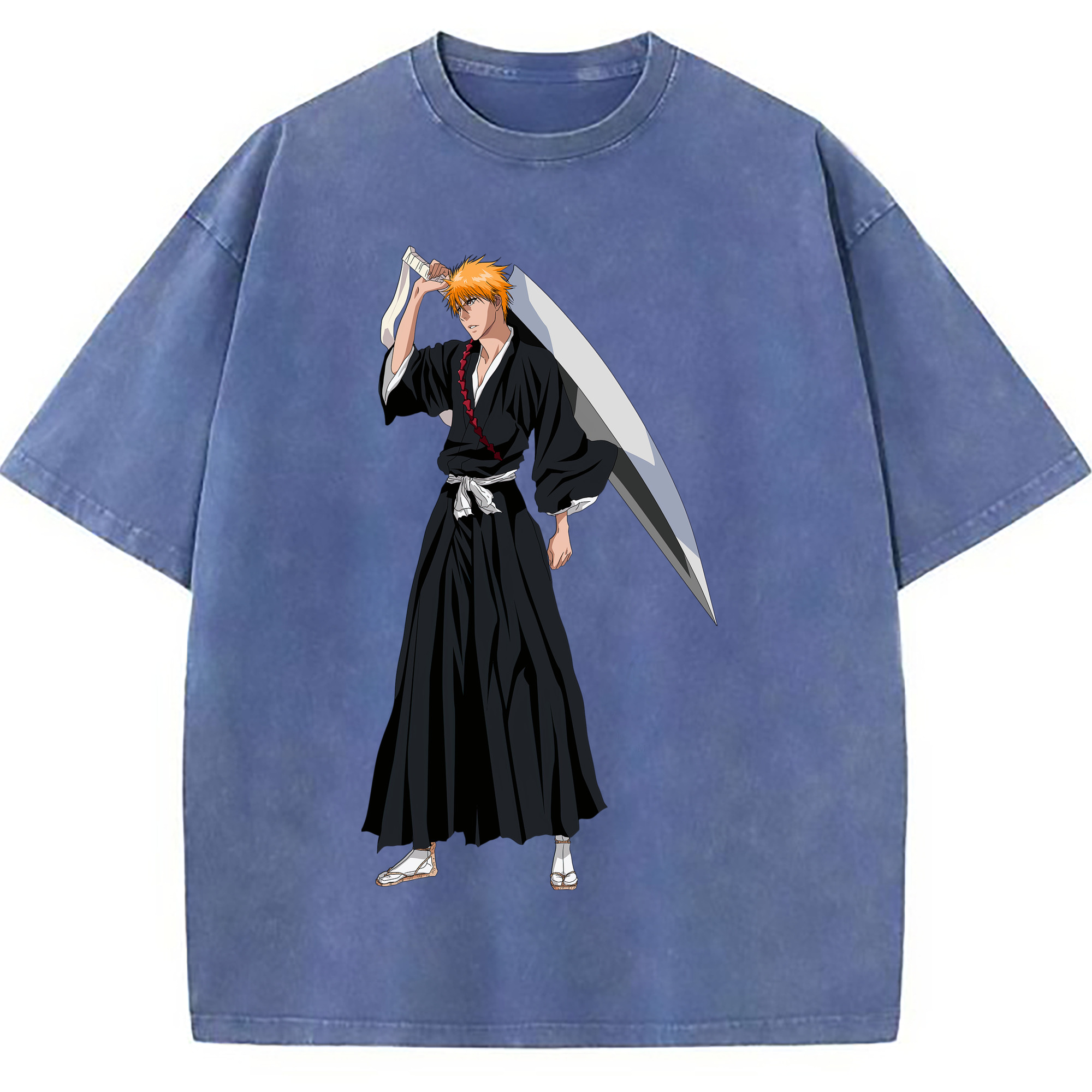 （画像用） ブリーチ 黒崎一護（くろさき いちご）BLEACH Kurosaki Ichigo 綿100% ヴィンテージ風 半袖Tシャツ（フロントプリント）
