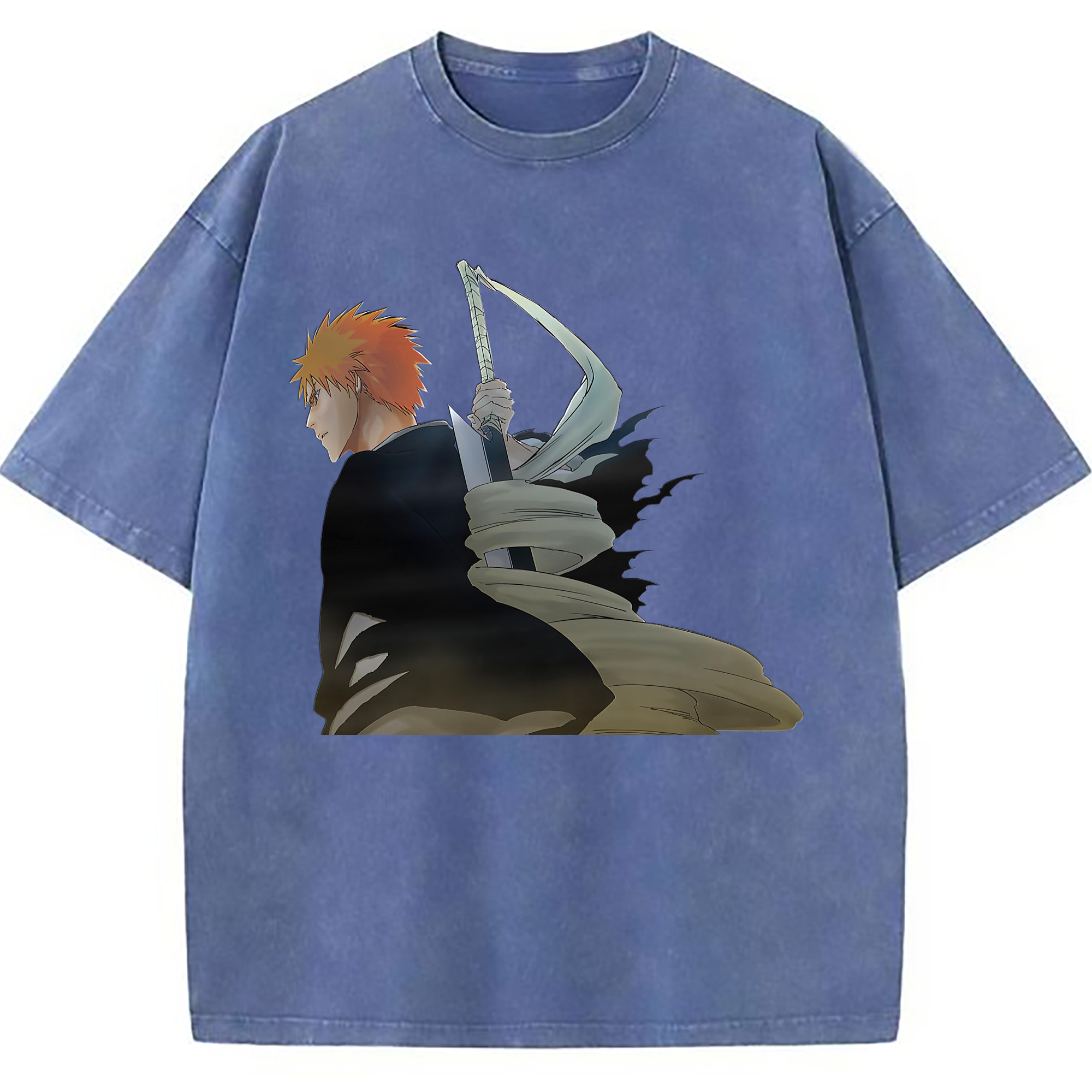 （画像用） ブリーチ 黒崎一護（くろさき いちご）BLEACH Kurosaki Ichigo 綿100% ヴィンテージ風 半袖Tシャツ（フロントプリント）