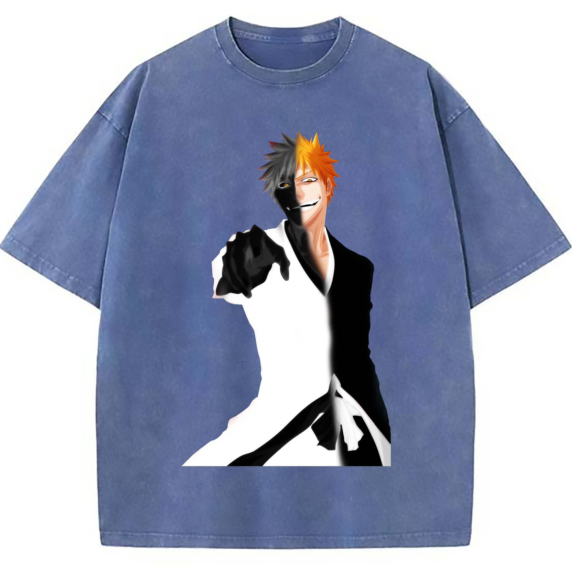 （画像用） ブリーチ 黒崎一護（くろさき いちご）BLEACH Kurosaki Ichigo 綿100% ヴィンテージ風 半袖Tシャツ（フロントプリント）