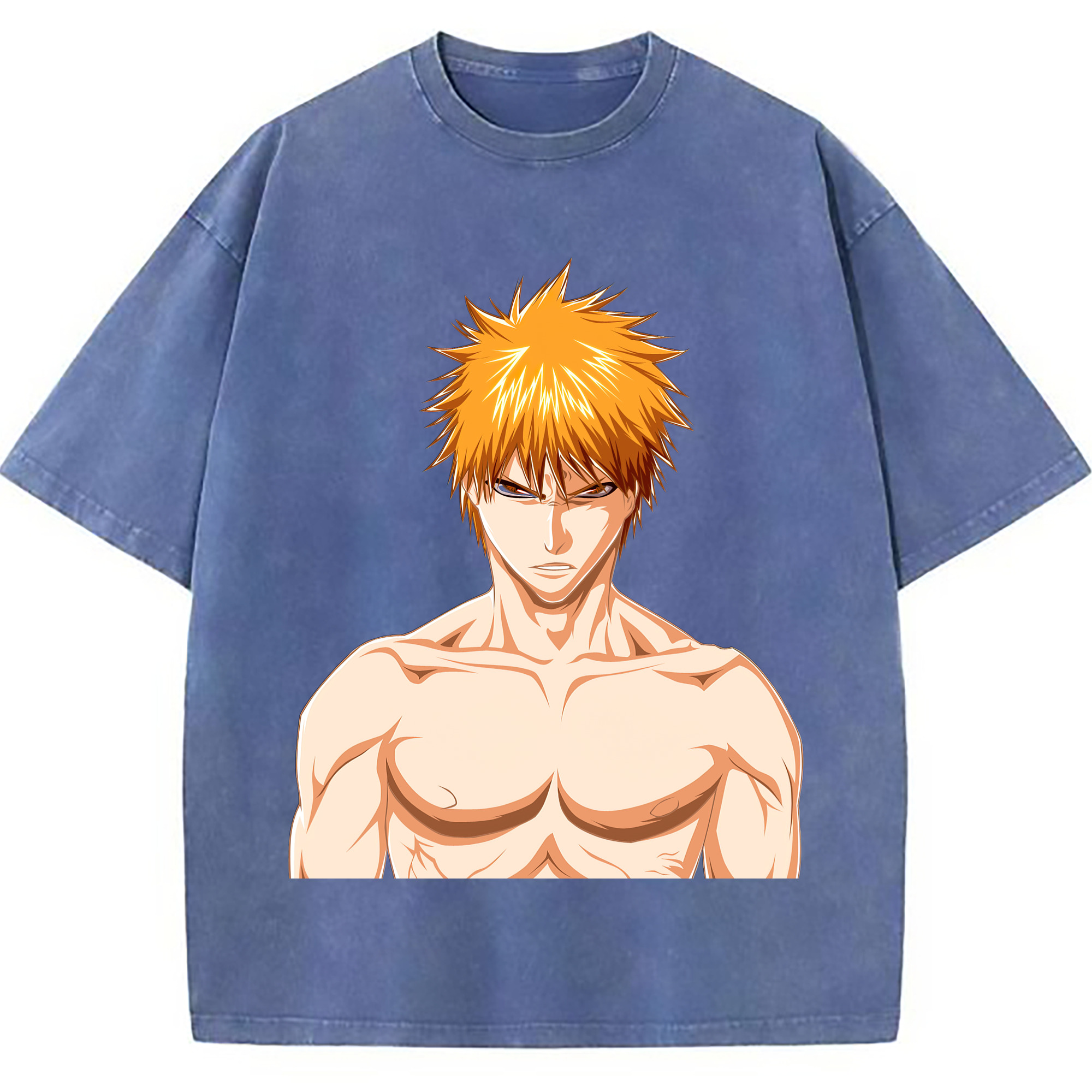 （画像用） ブリーチ 黒崎一護（くろさき いちご）BLEACH Kurosaki Ichigo 綿100% ヴィンテージ風 半袖Tシャツ（フロントプリント）